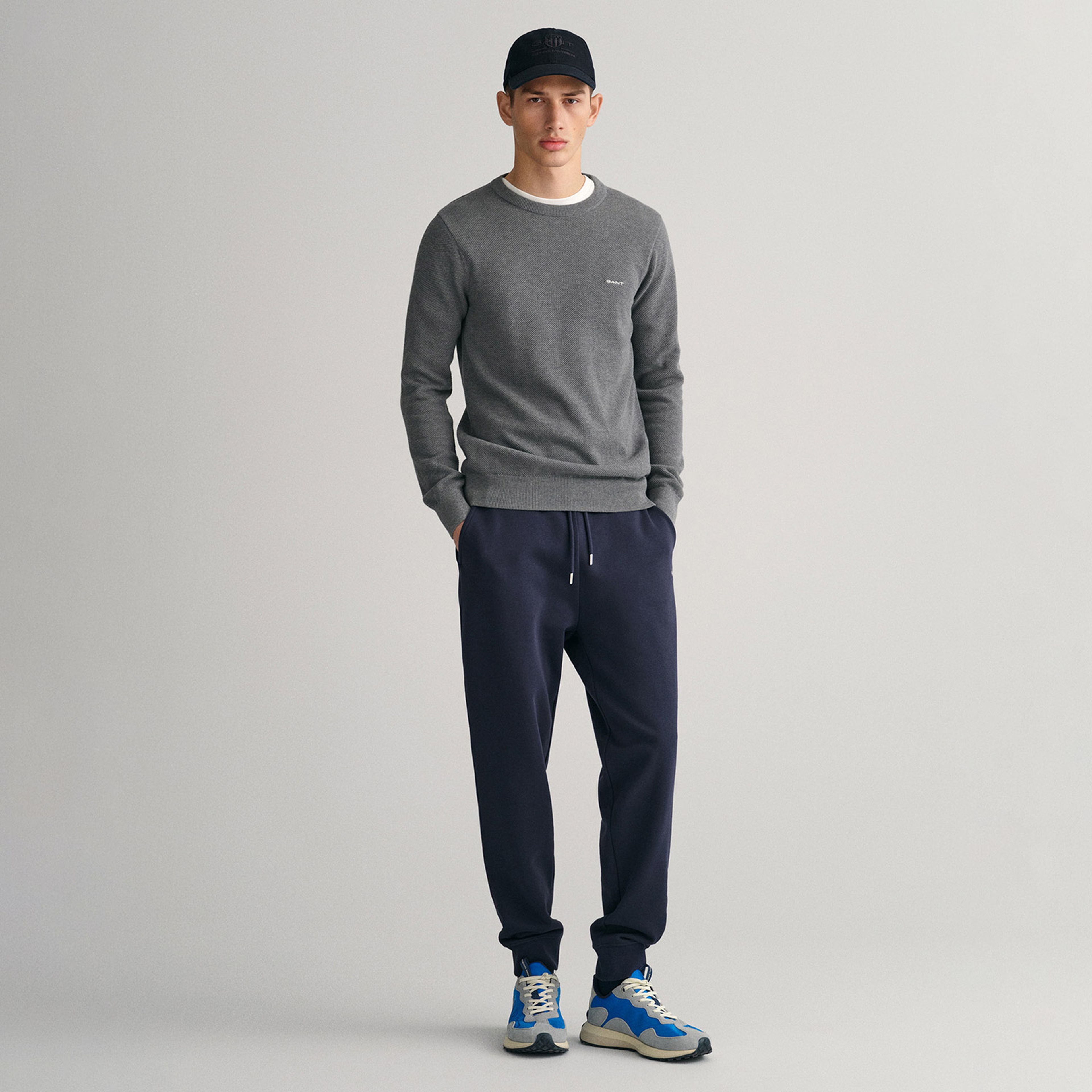 GANT Erkek Gri Regular Fit Bisiklet Yaka Kazak