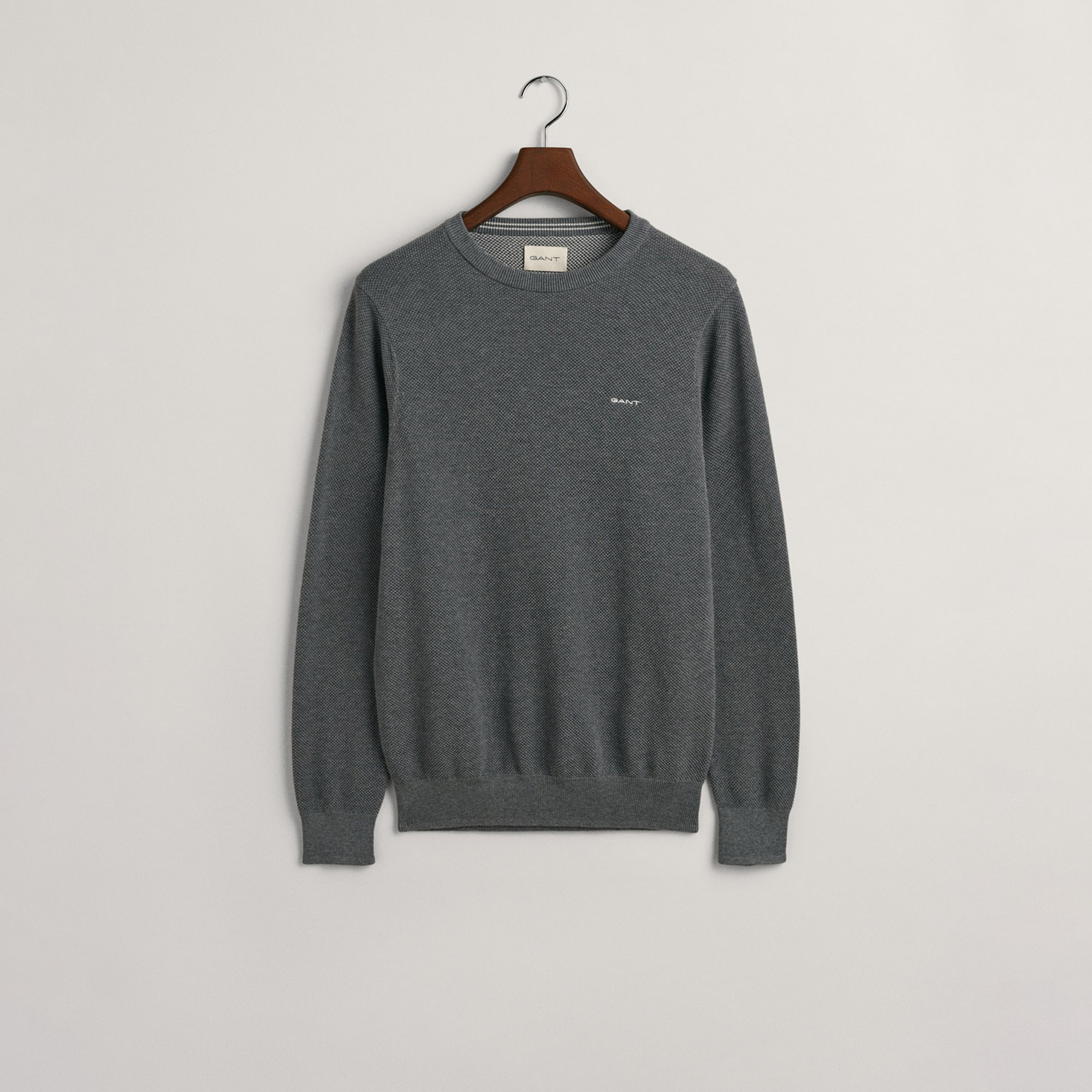 GANT Erkek Gri Regular Fit Bisiklet Yaka Kazak