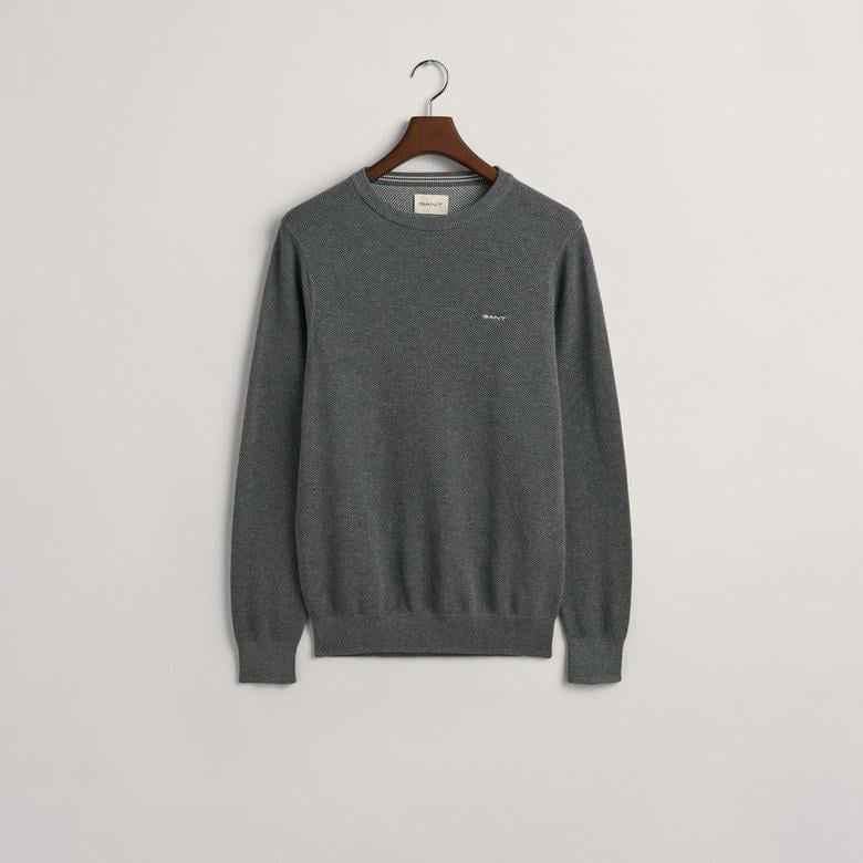 GANT Erkek Gri Regular Fit Bisiklet Yaka Kazak