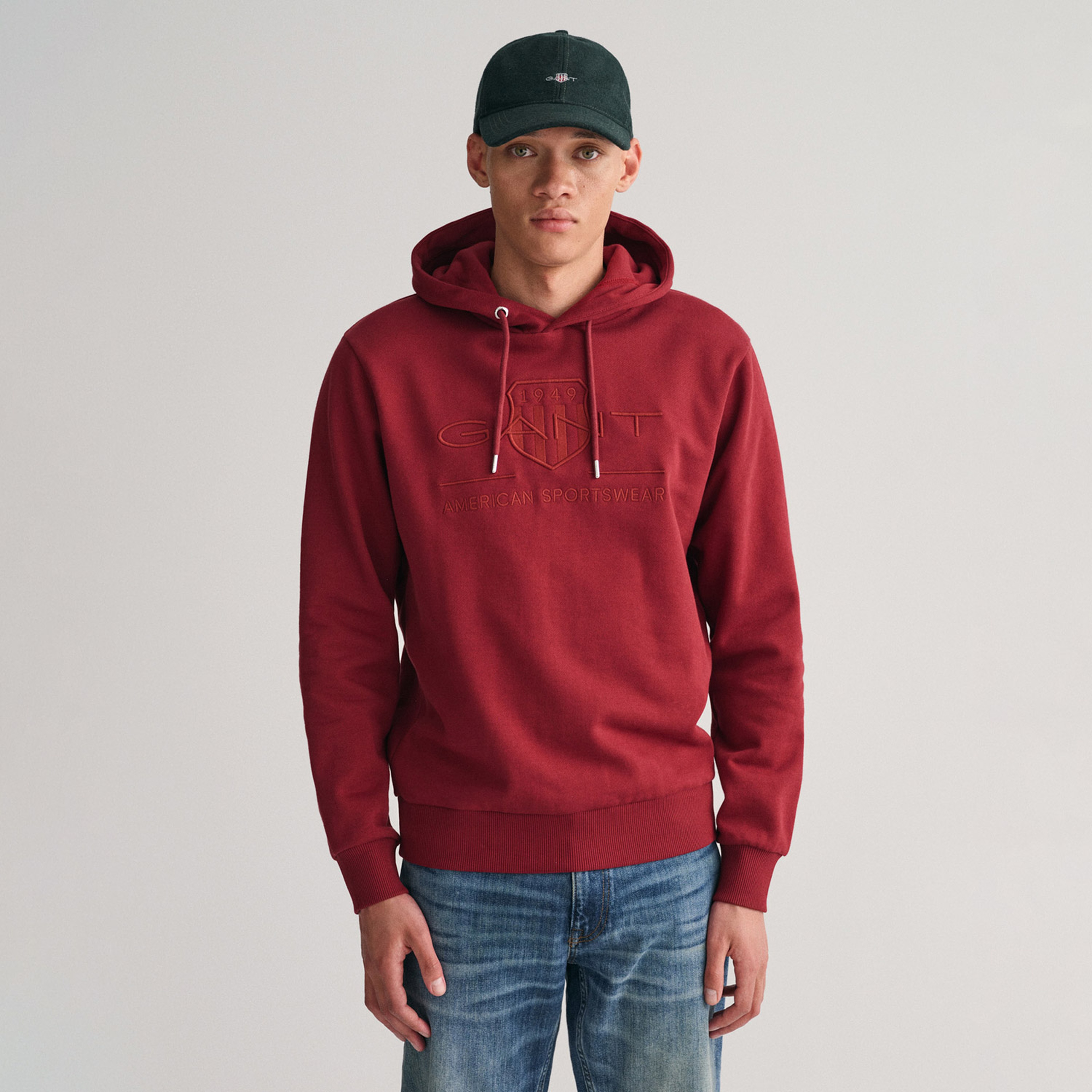 GANT Erkek Bordo Regular Fit Kapüşonlu Logolu Sweatshirt
