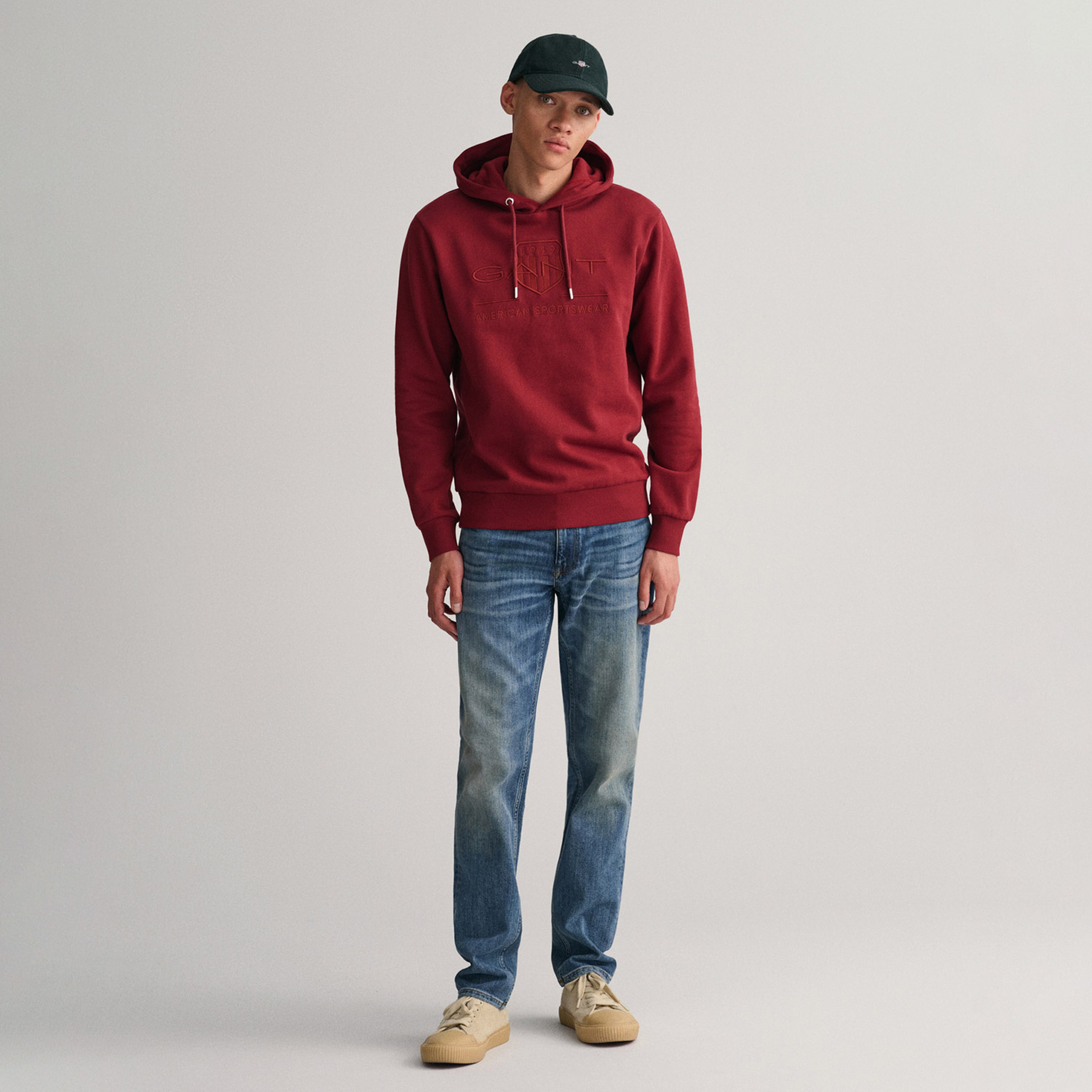 GANT Erkek Bordo Regular Fit Kapüşonlu Logolu Sweatshirt