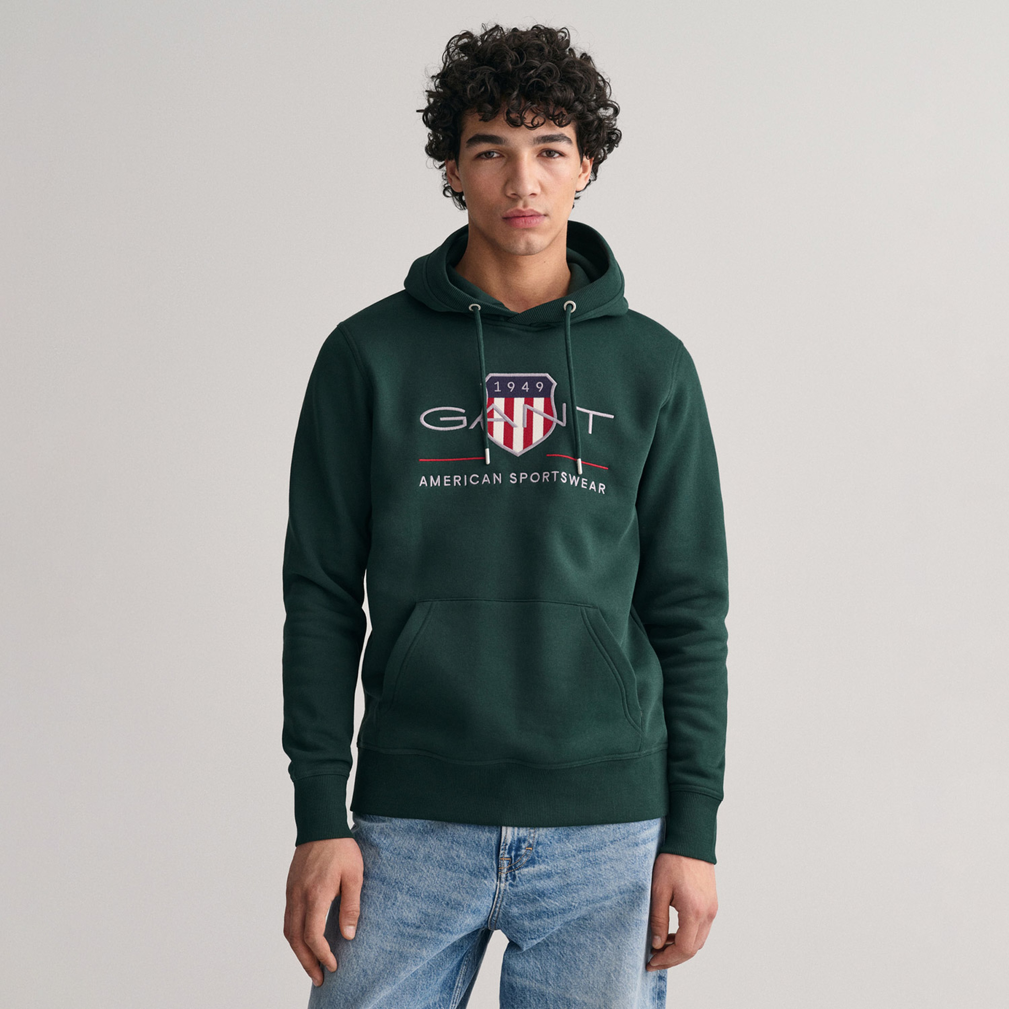 GANT Erkek Yeşil Regular Fit Kapüşonlu Logolu Sweatshirt
