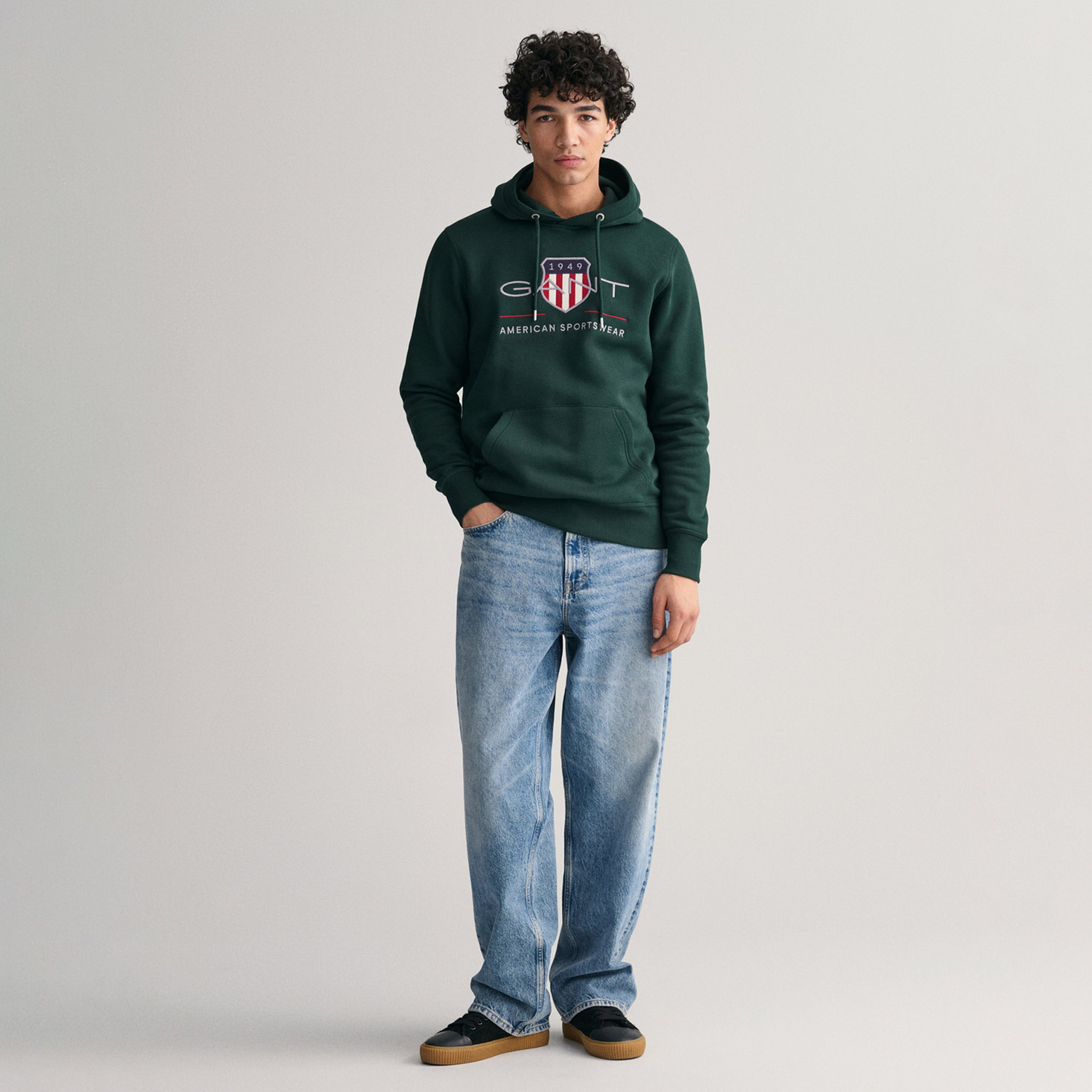 GANT Erkek Yeşil Regular Fit Kapüşonlu Logolu Sweatshirt