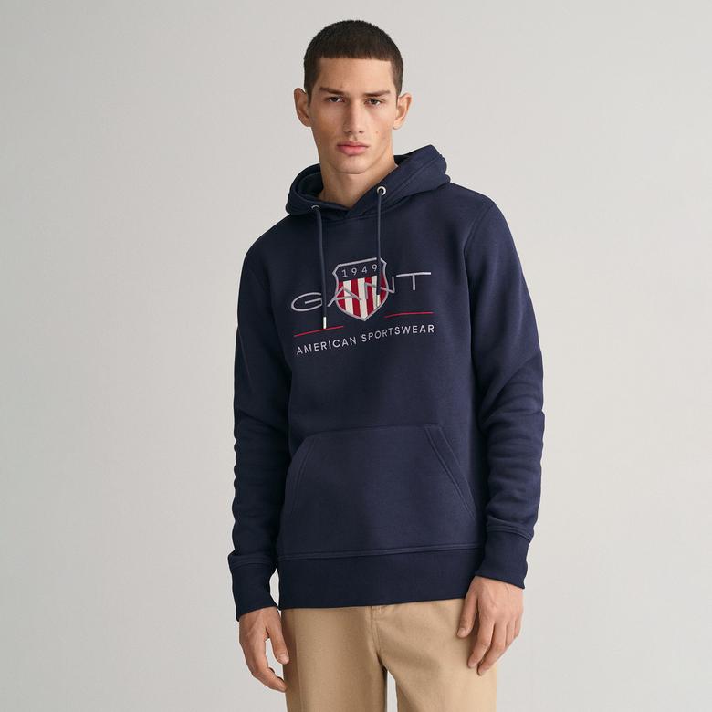 GANT Erkek Lacivert Regular Fit Kapüşonlu Logolu Sweatshirt