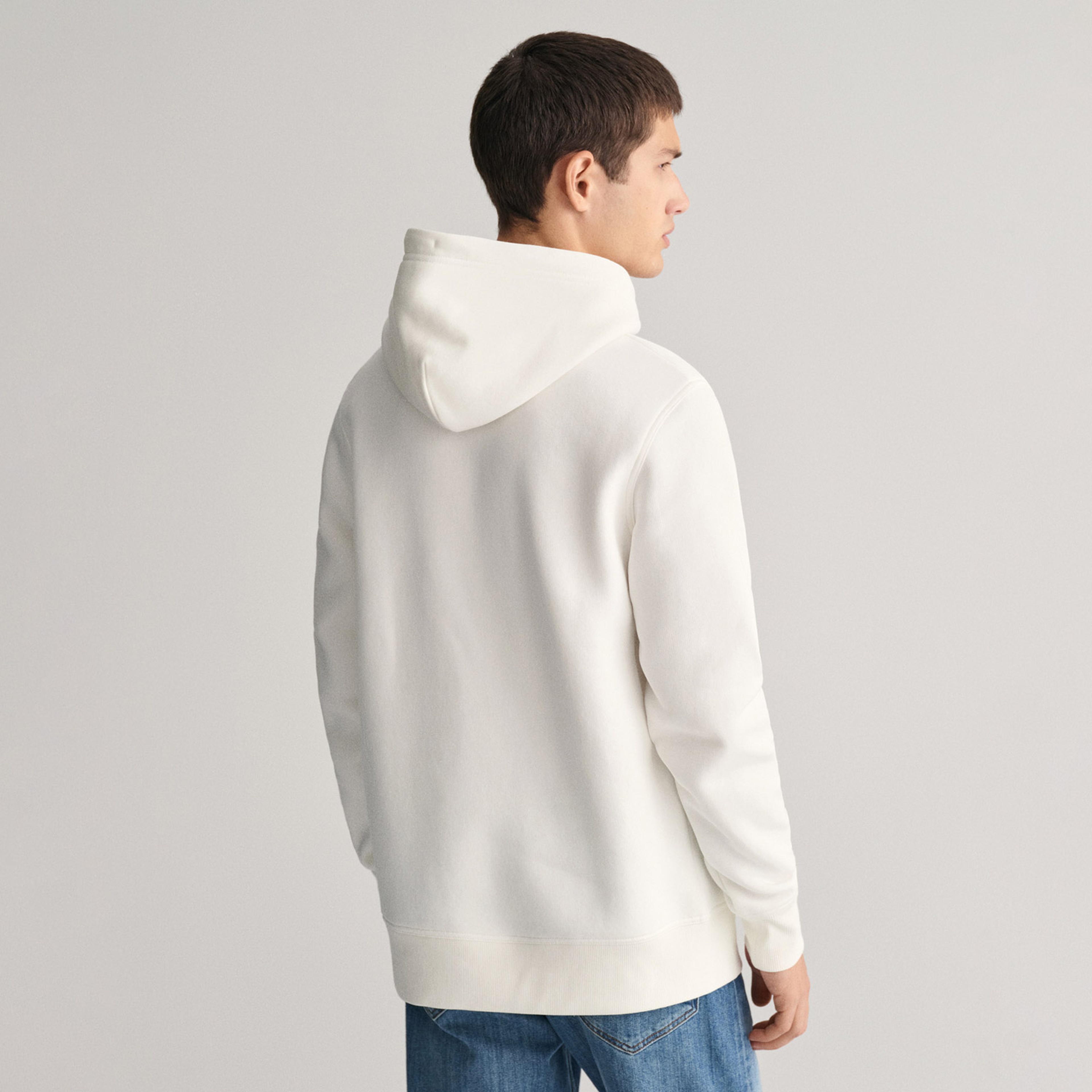 GANT Erkek Krem Regular Fit Kapüşonlu Logolu Sweatshirt