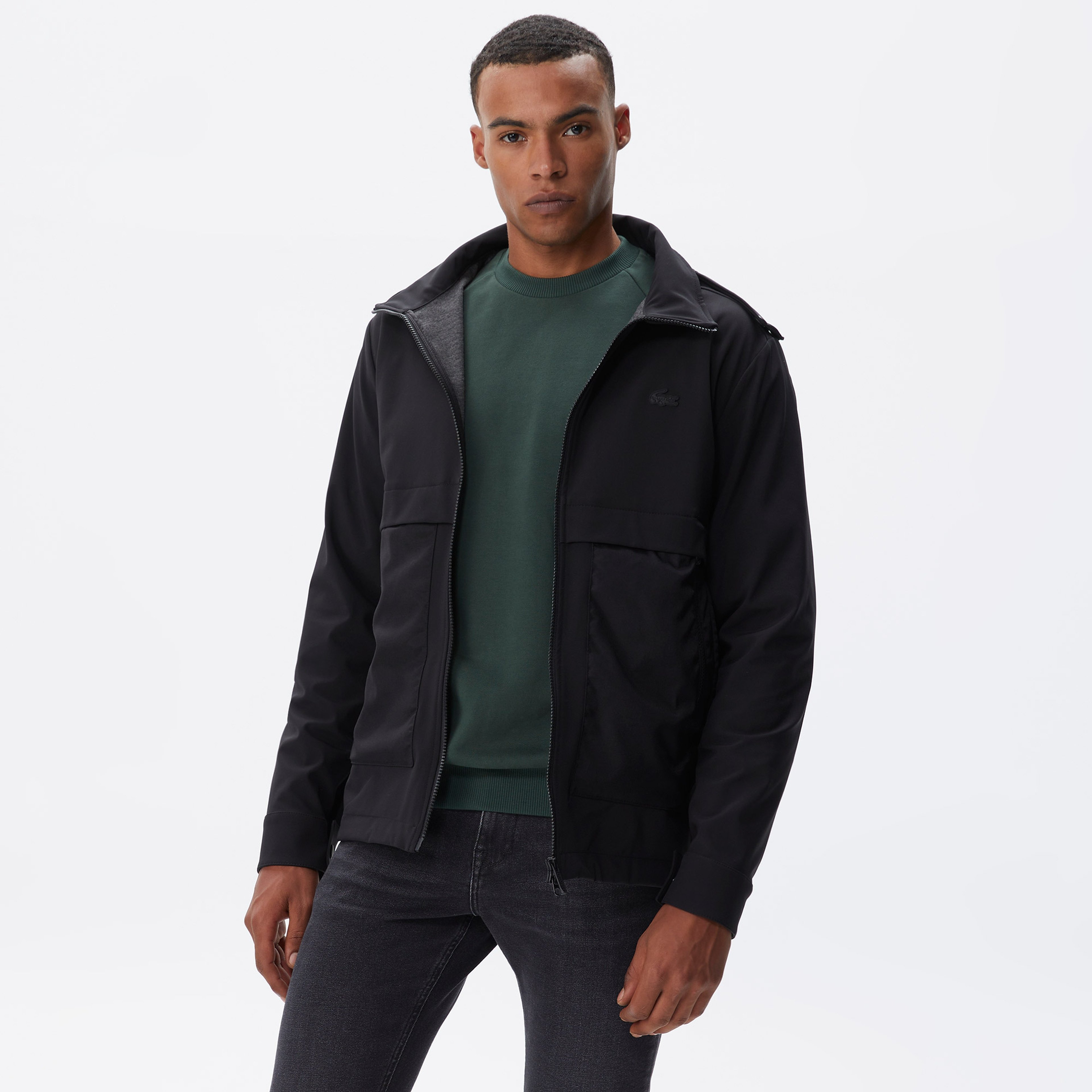 Erkek Kapüşonlu Siyah Mont