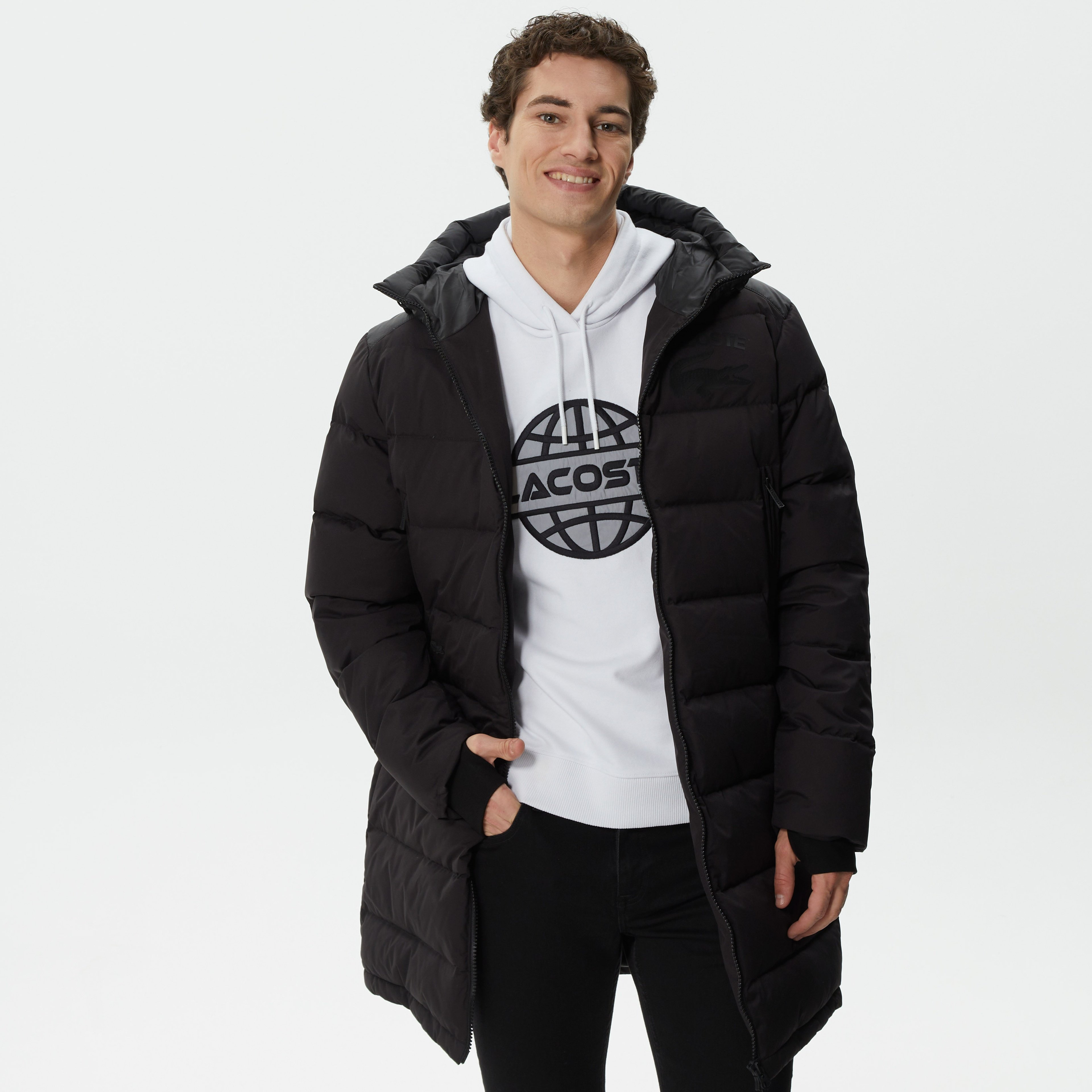 Erkek Kapüşonlu Kapitone Siyah Mont