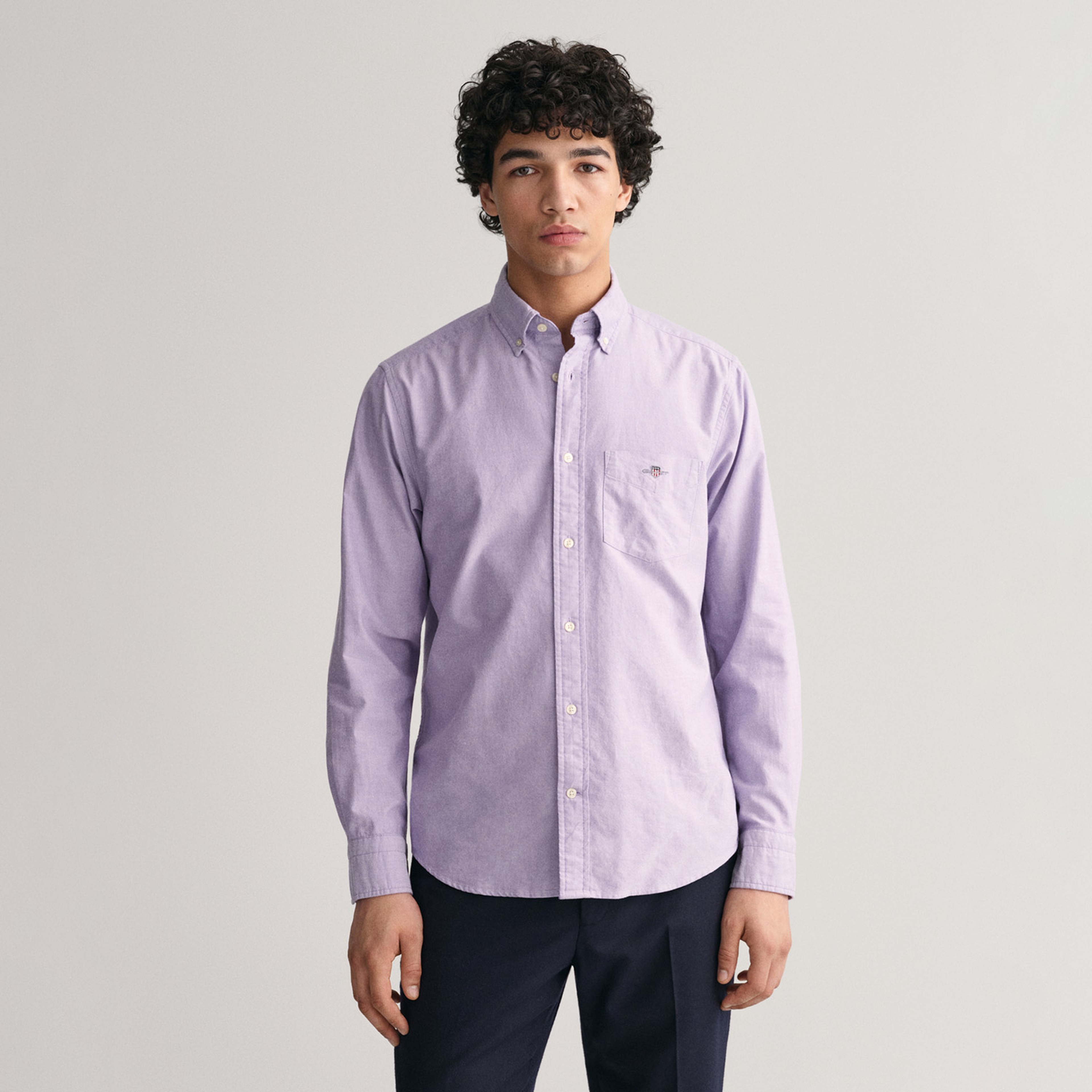 GANT Erkek Mor Regular Fit Düğmeli Yaka Logolu Oxford Gömlek