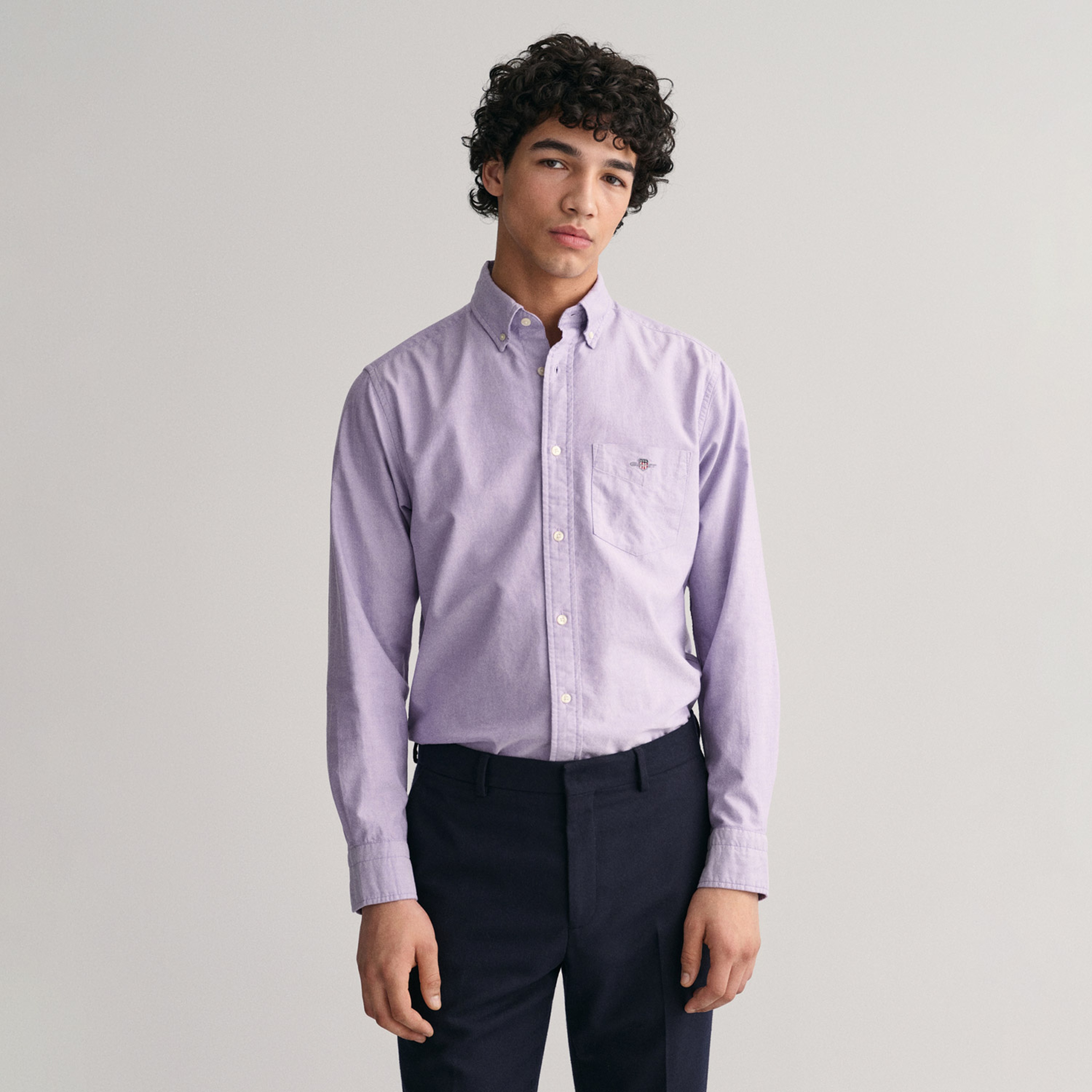 GANT Erkek Mor Regular Fit Düğmeli Yaka Logolu Oxford Gömlek