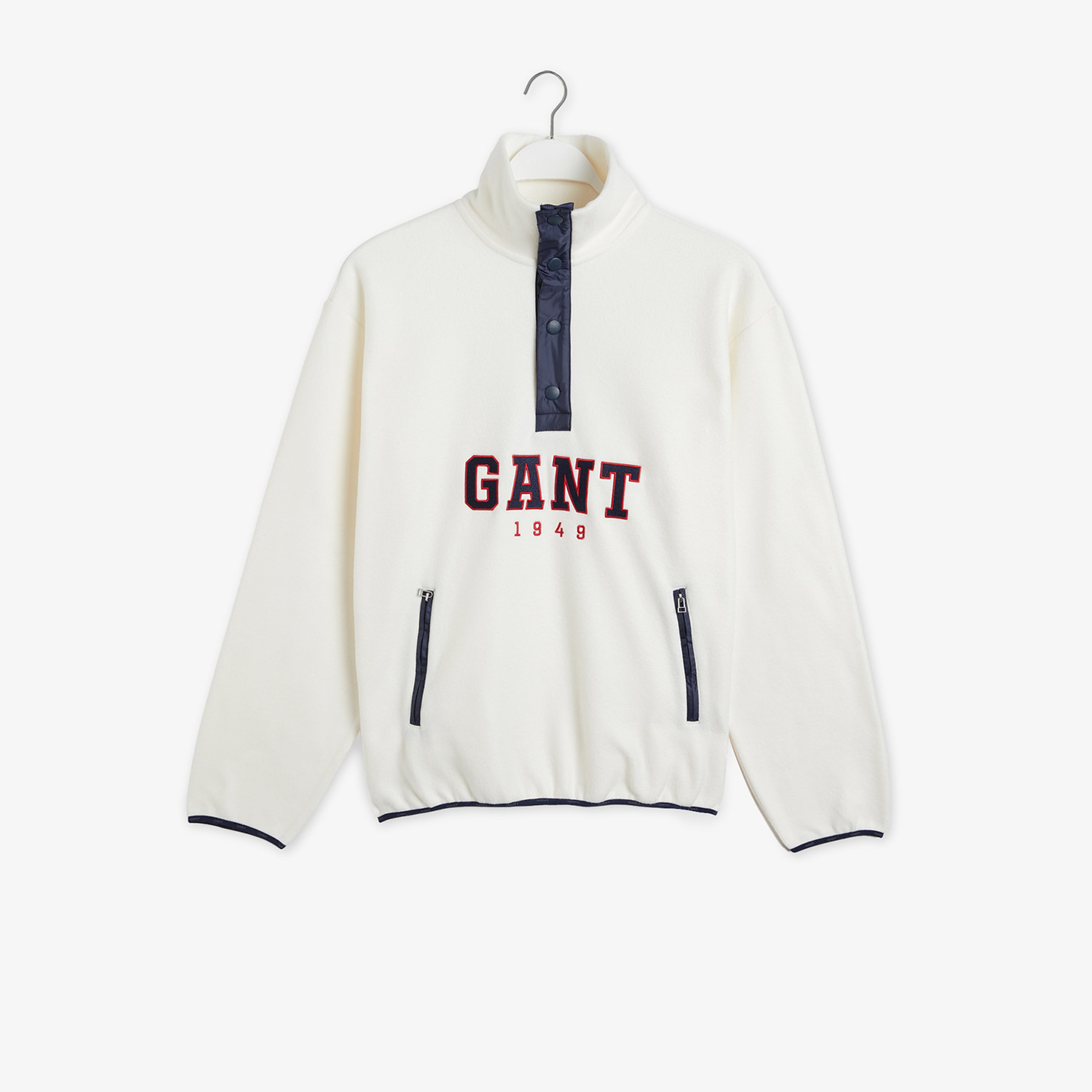 GANT Erkek Krem Regular Fit Yarım Fermuarlı Logolu Sweatshirt