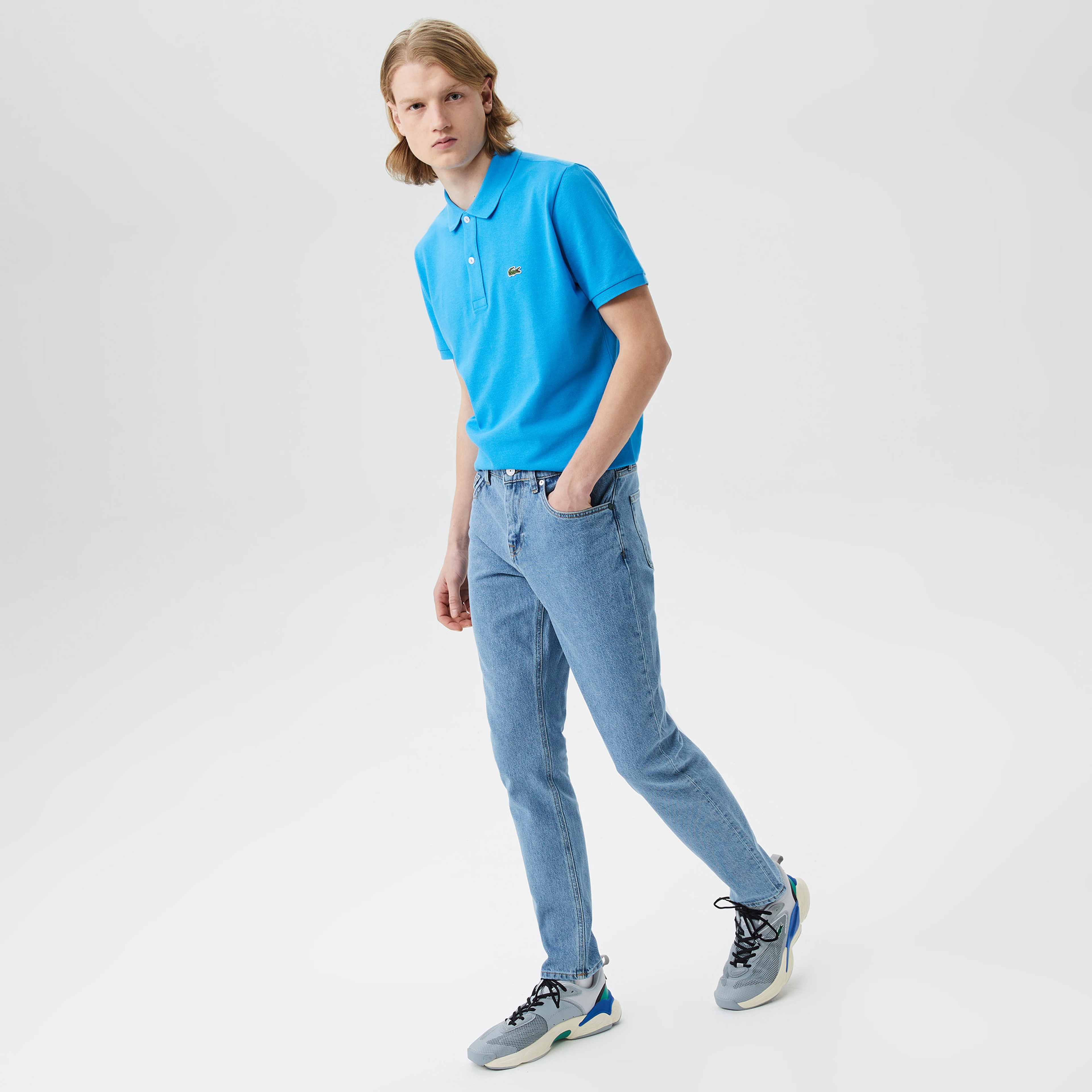 Lacoste Erkek Slim Fit Desenli Mavi Pantolon