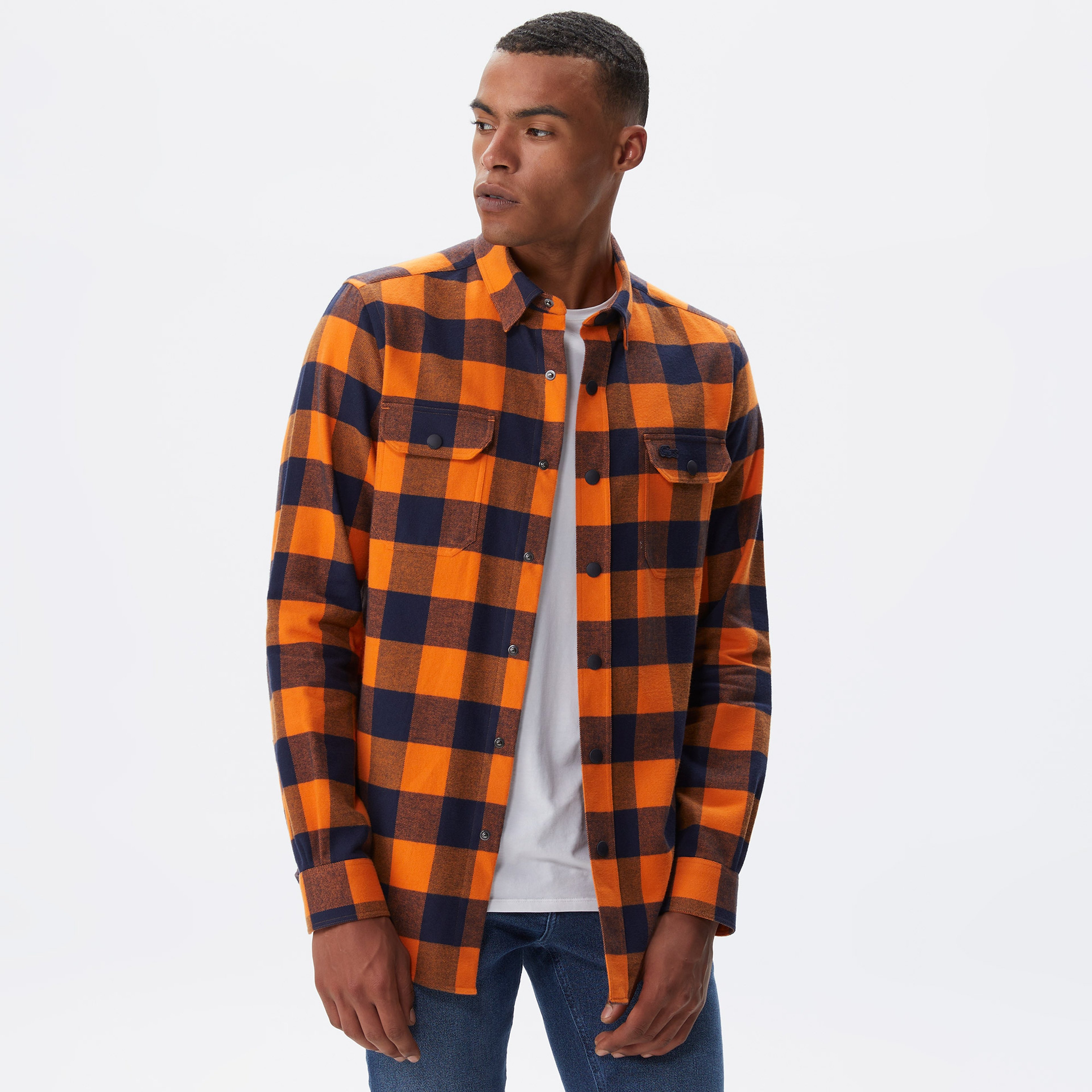 Erkek Slim Fit Ekose Lacivert Gömlek