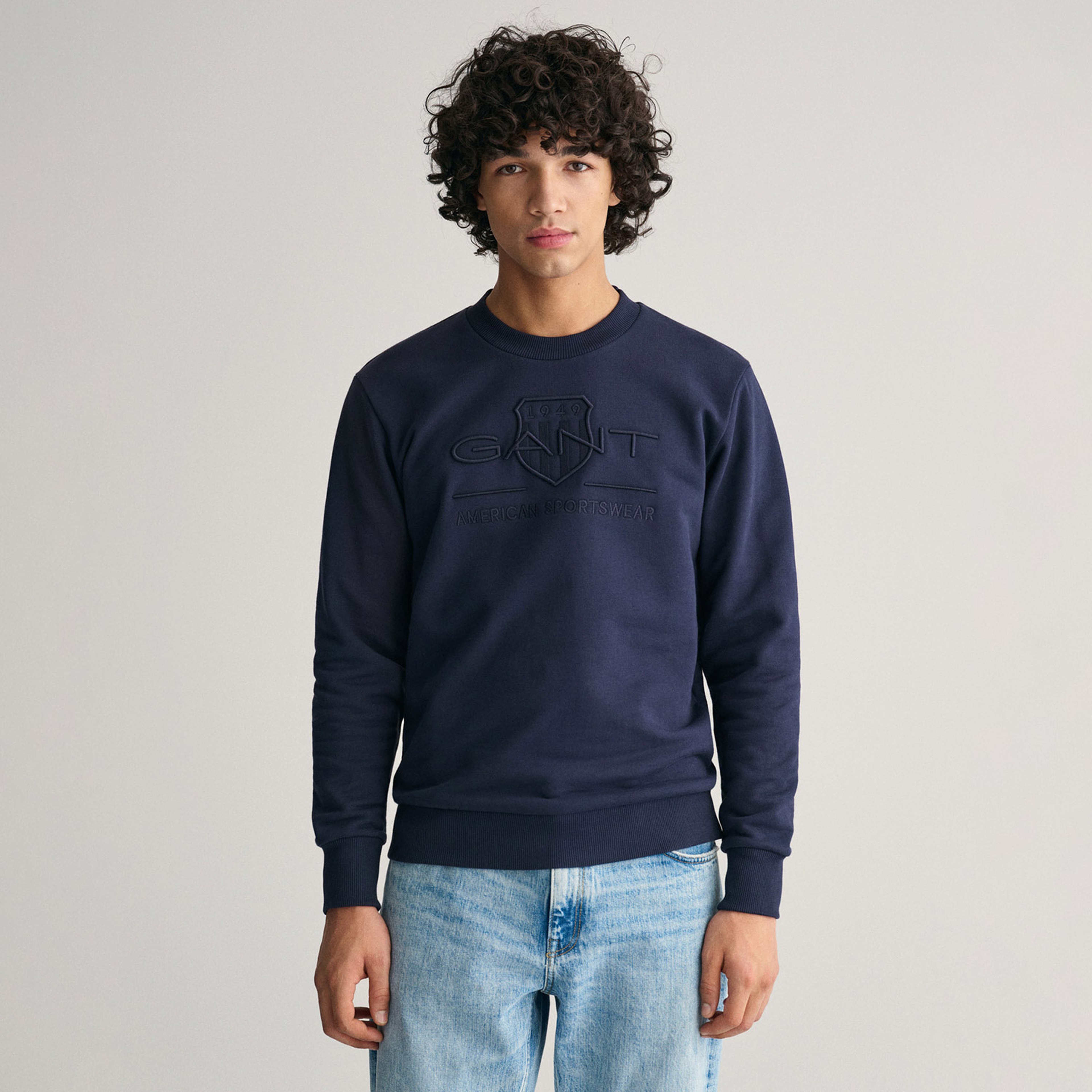 GANT Erkek Lacivert Regular Fit Bisiklet Yaka Logolu Sweatshirt