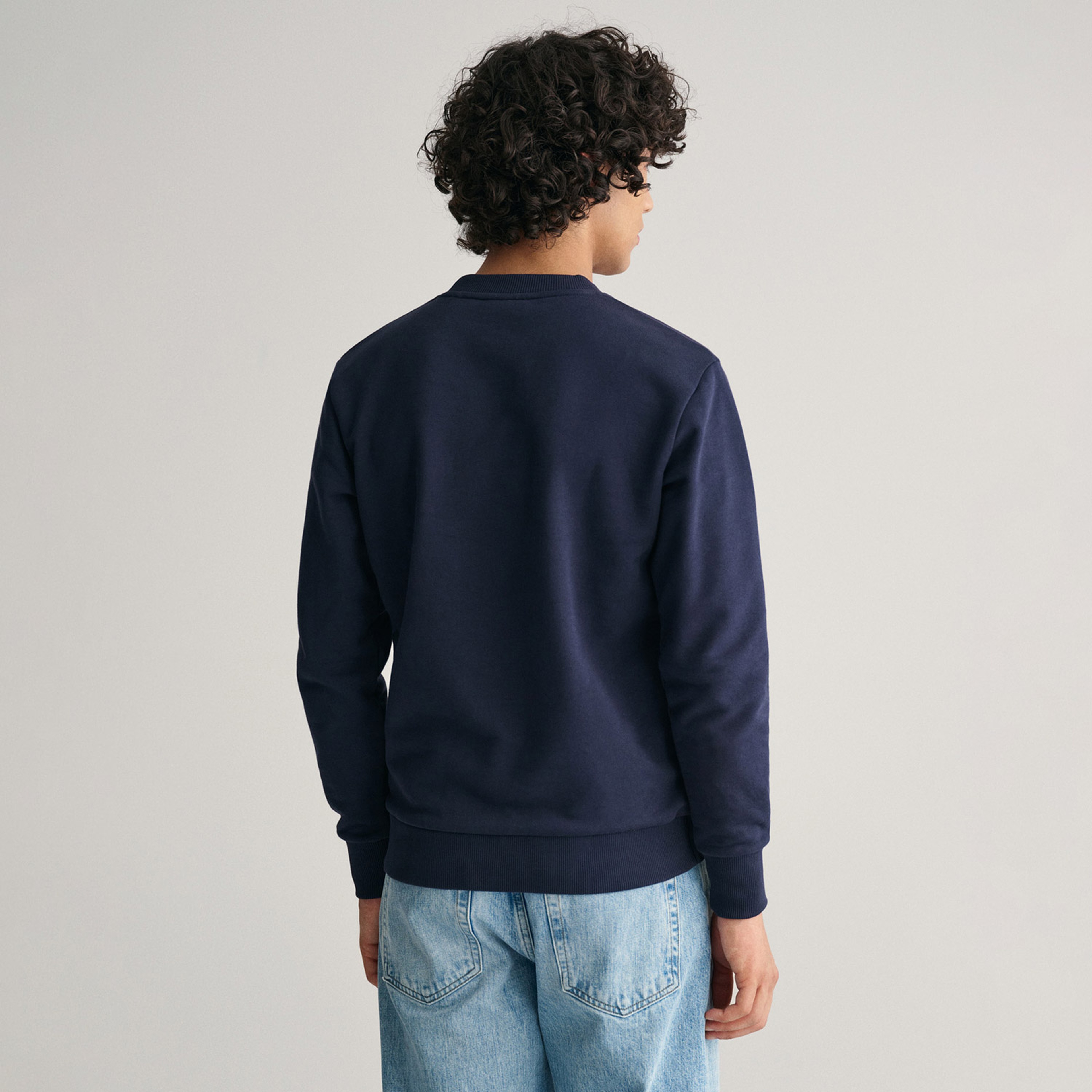 GANT Erkek Lacivert Regular Fit Bisiklet Yaka Logolu Sweatshirt