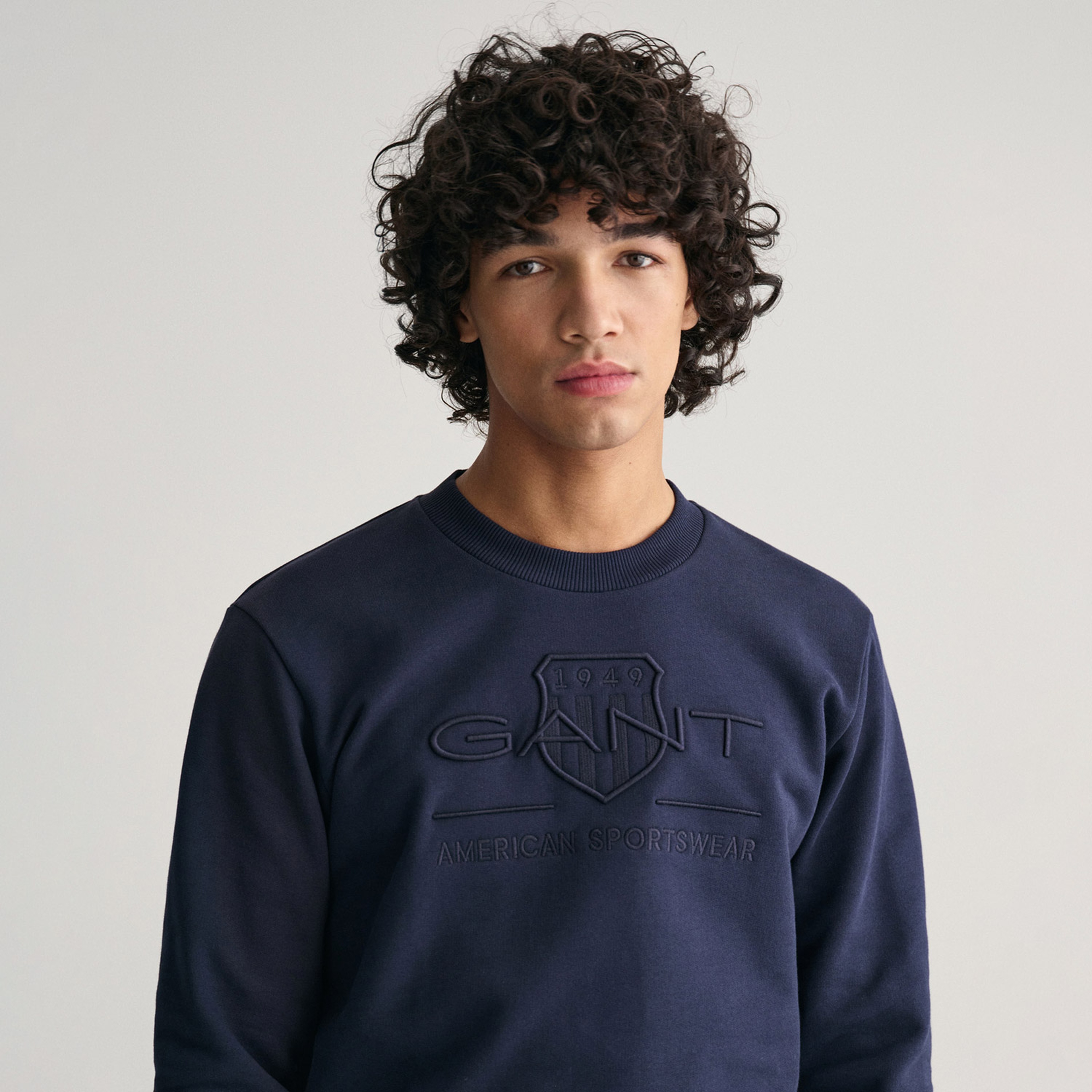 GANT Erkek Lacivert Regular Fit Bisiklet Yaka Logolu Sweatshirt