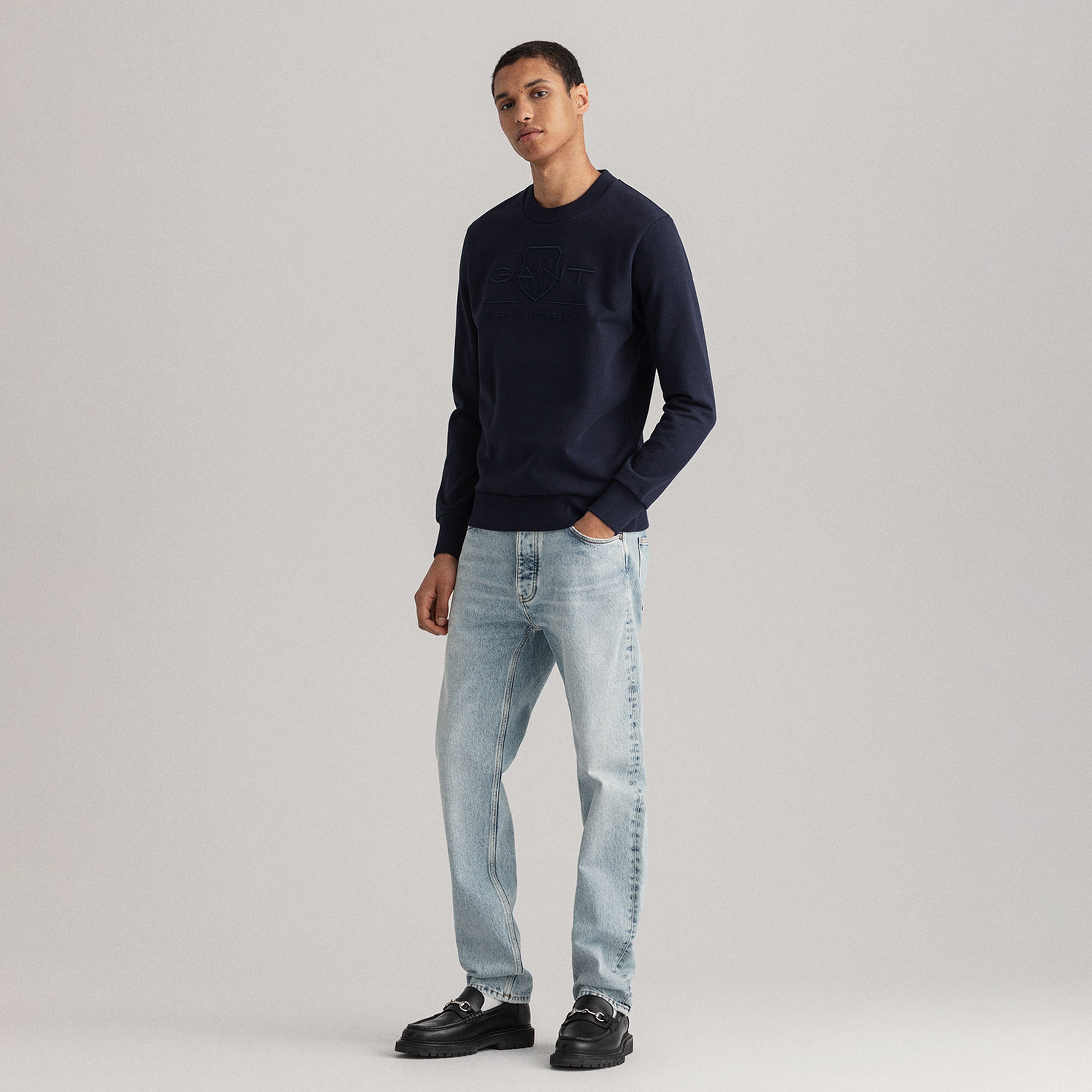 GANT Erkek Lacivert Regular Fit Bisiklet Yaka Logolu Sweatshirt