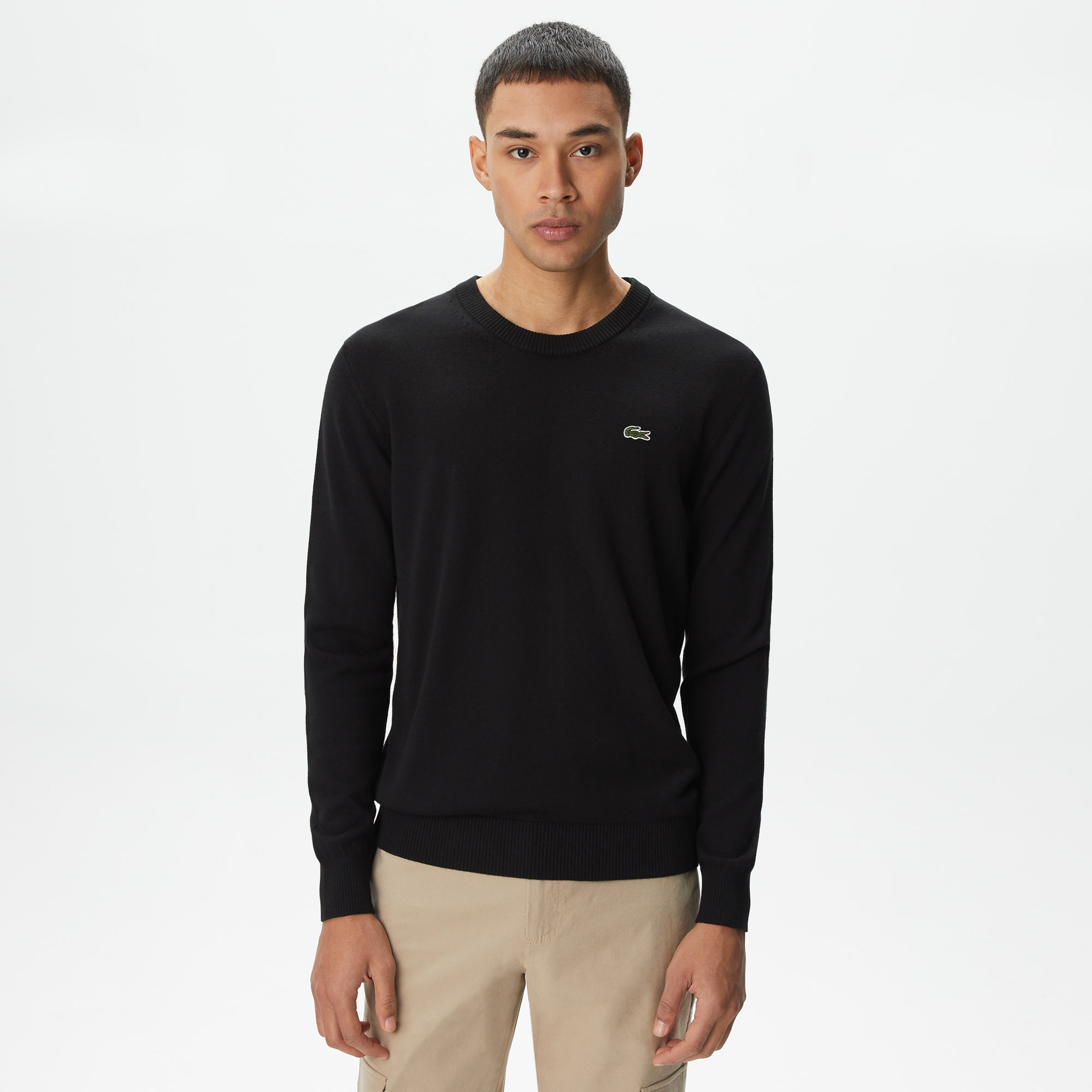 Lacoste Erkek Regular Fit Bisiklet Yaka Siyah Triko