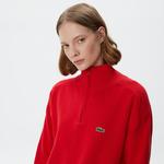 Kadın Relaxed Fit Yarım Fermuarlı Kırmızı Triko