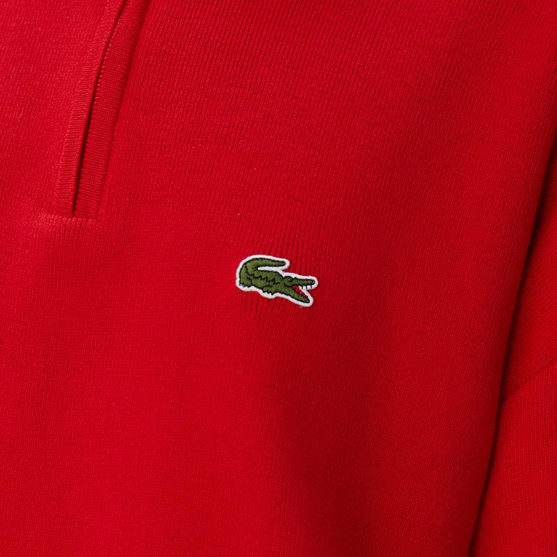 Kadın Relaxed Fit Yarım Fermuarlı Kırmızı Triko