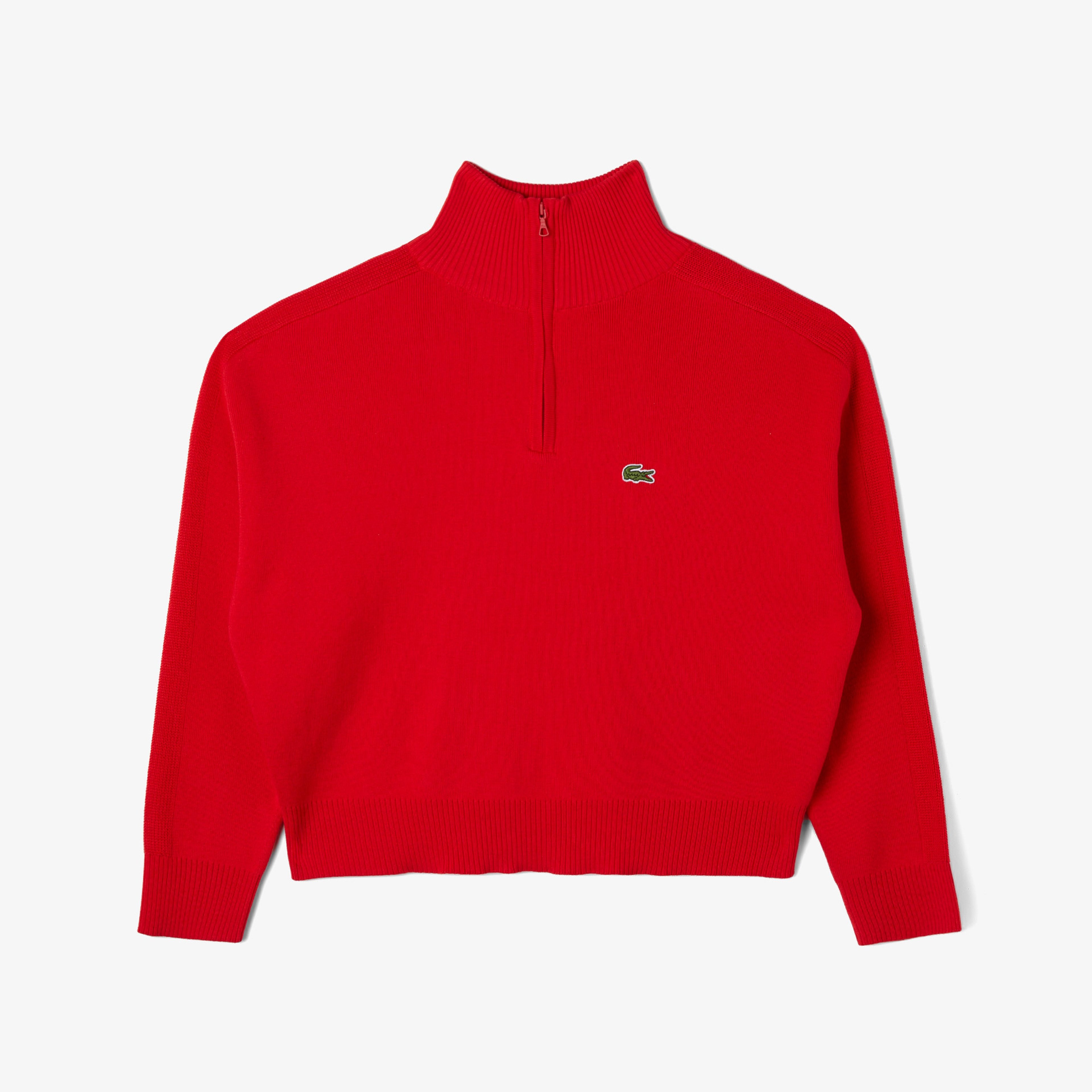 Kadın Relaxed Fit Yarım Fermuarlı Kırmızı Triko