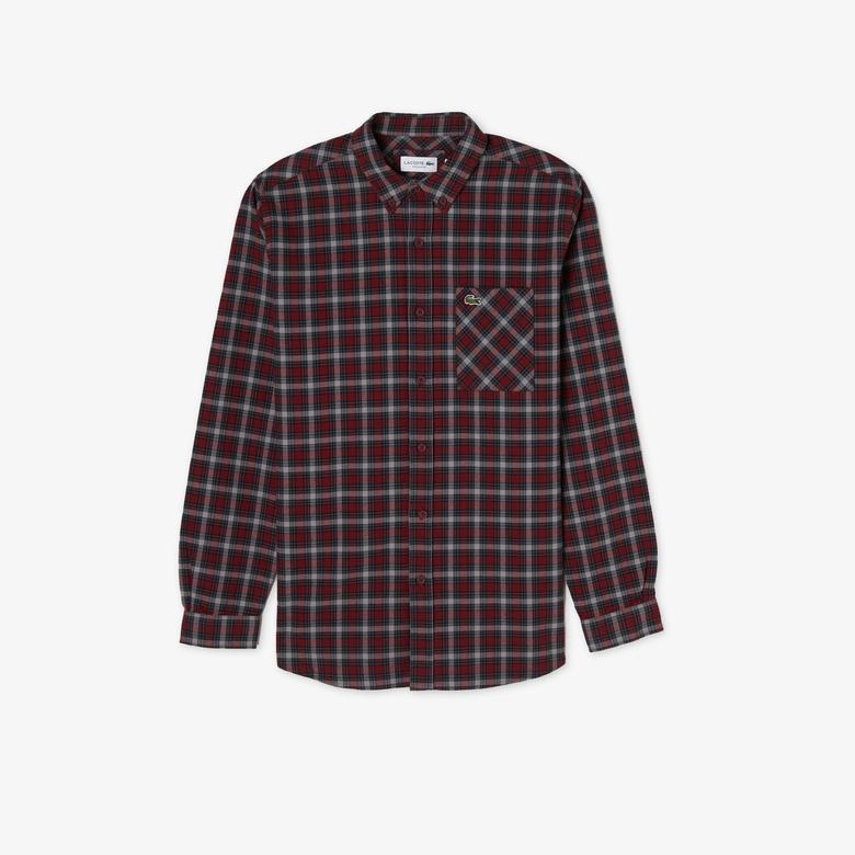 Erkek Regular Fit Ekose Bordo Gömlek