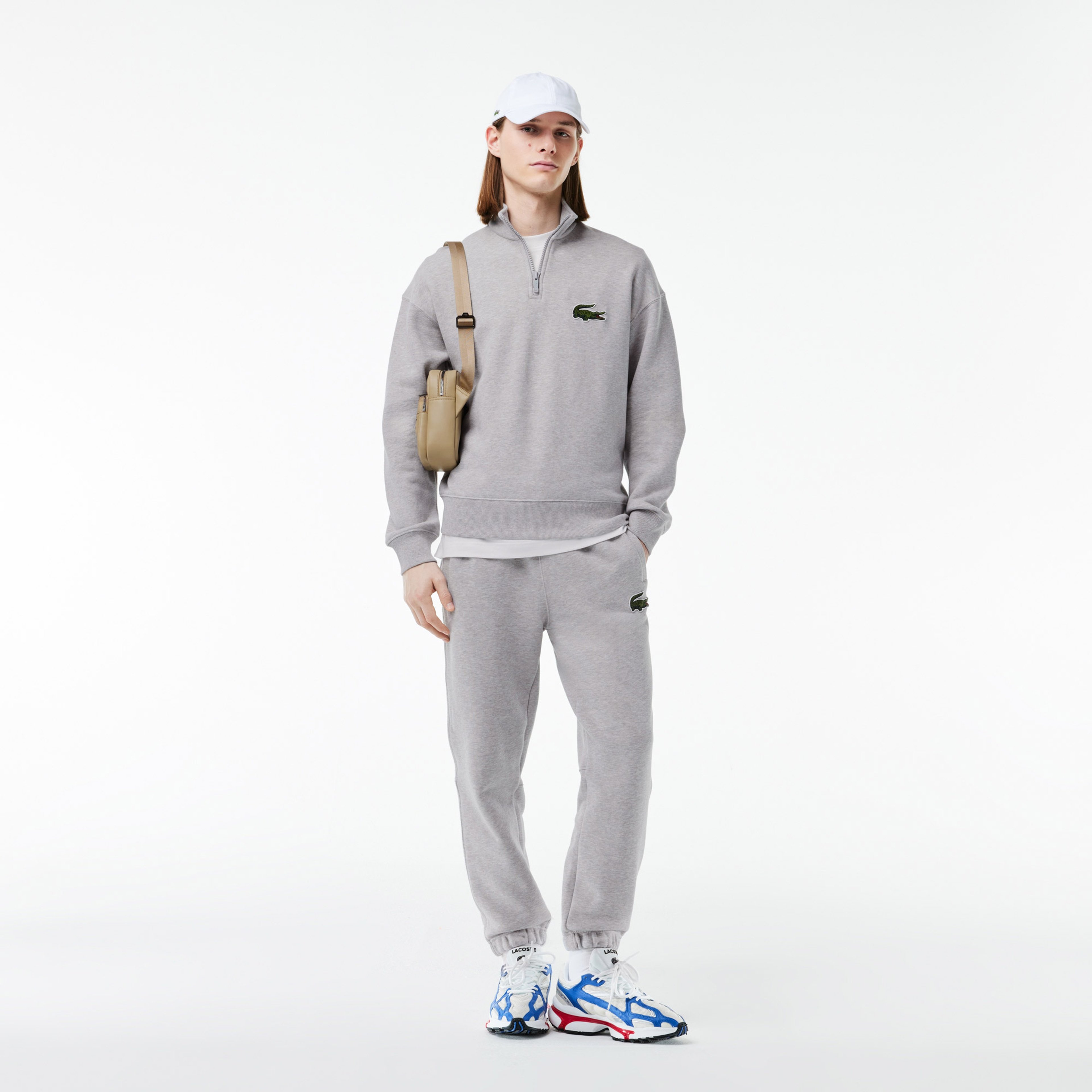 Unisex Loose Fit Yarım Fermuarlı Gri Sweatshirt