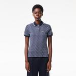 Kadın Slim Fit Monogram Mavi Polo
