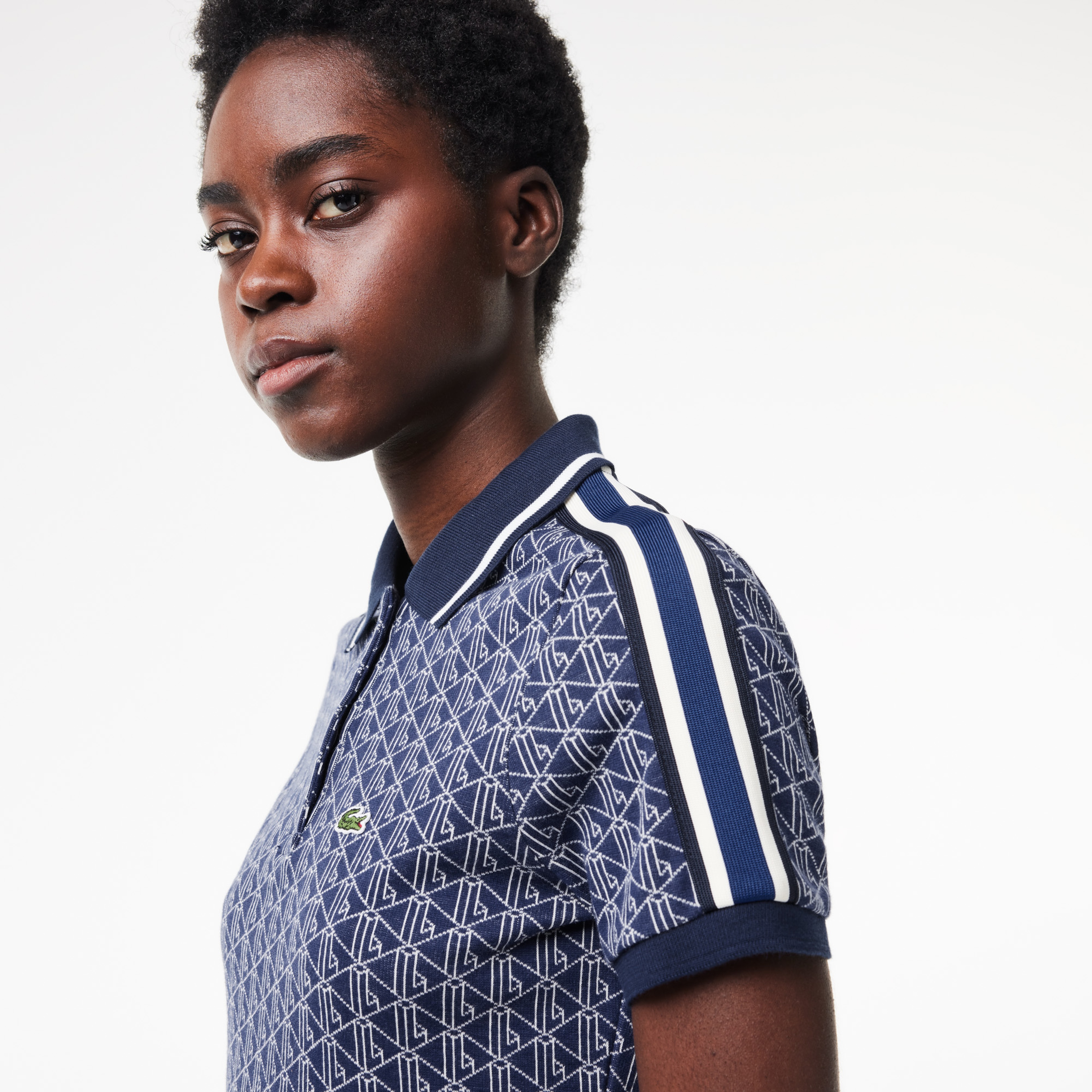 Kadın Slim Fit Monogram Mavi Polo