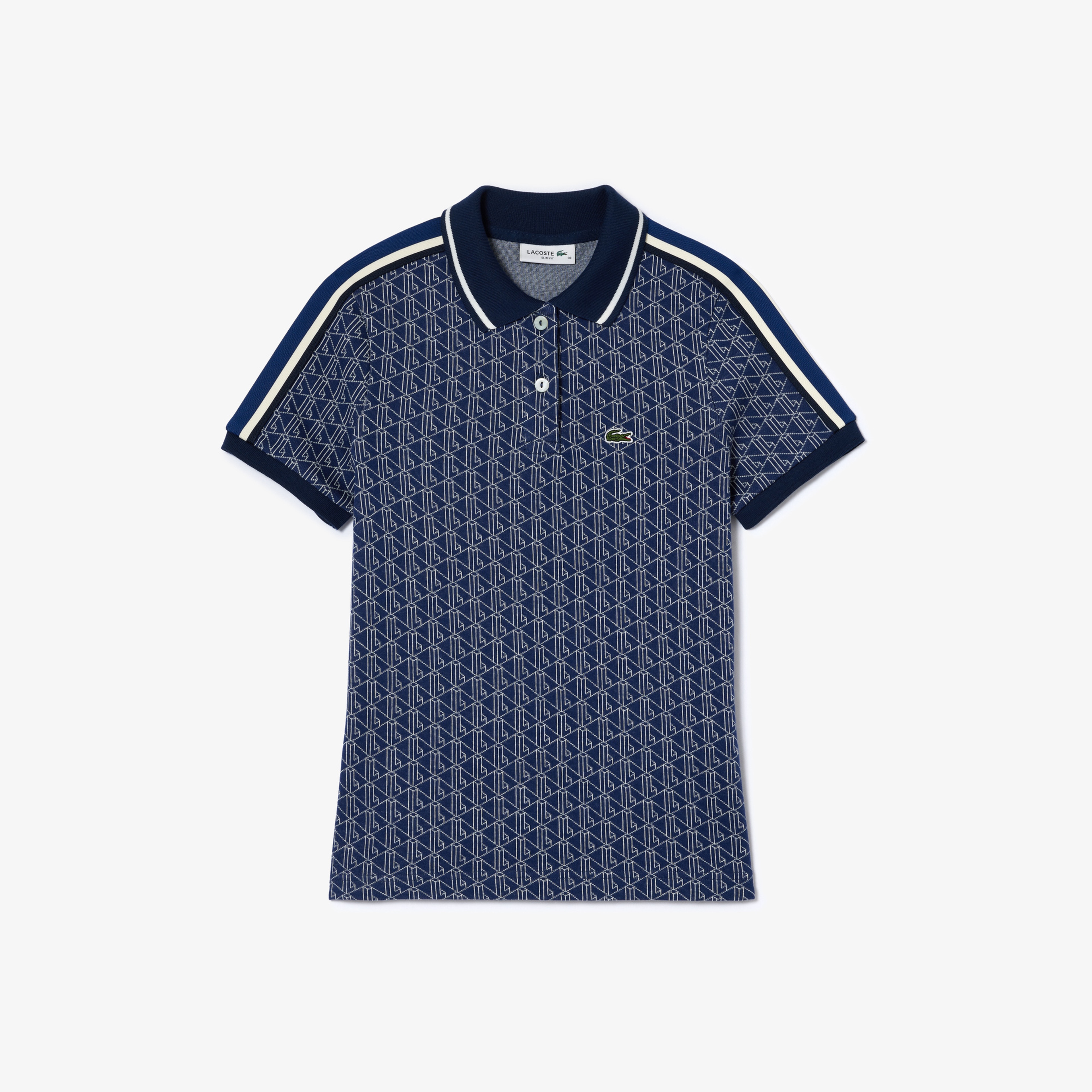 Kadın Slim Fit Monogram Mavi Polo