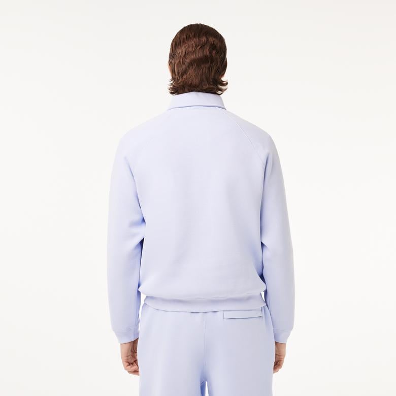 Erkek Loose Fit Polo Yaka Mavi Sweatshirt