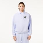 Erkek Loose Fit Polo Yaka Mavi Sweatshirt