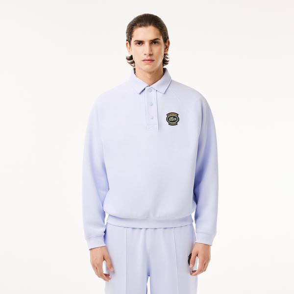 Erkek Loose Fit Polo Yaka Mavi Sweatshirt