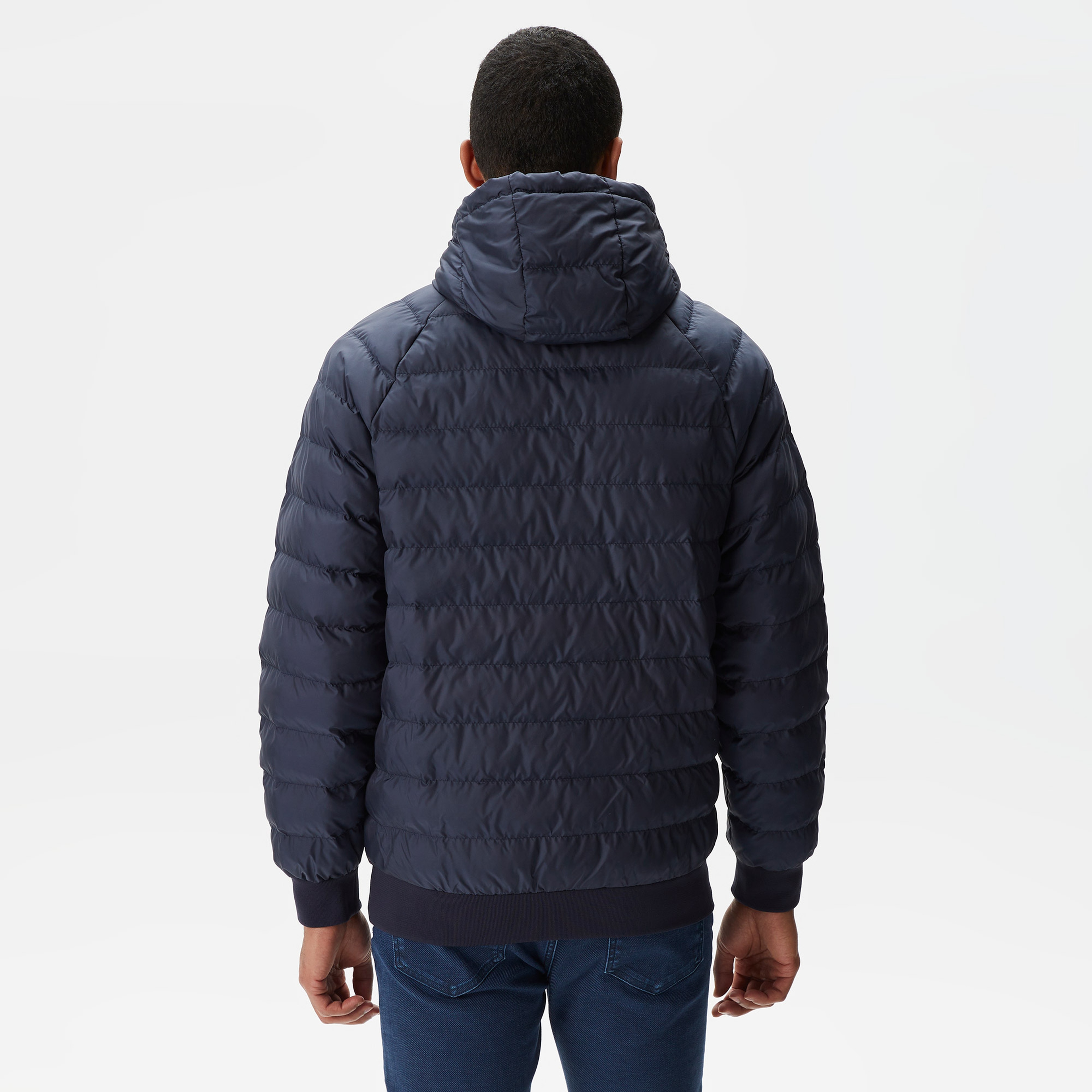 Erkek Kapüşonlu Monogram Çift Taraflı Lacivert Bomber Ceket