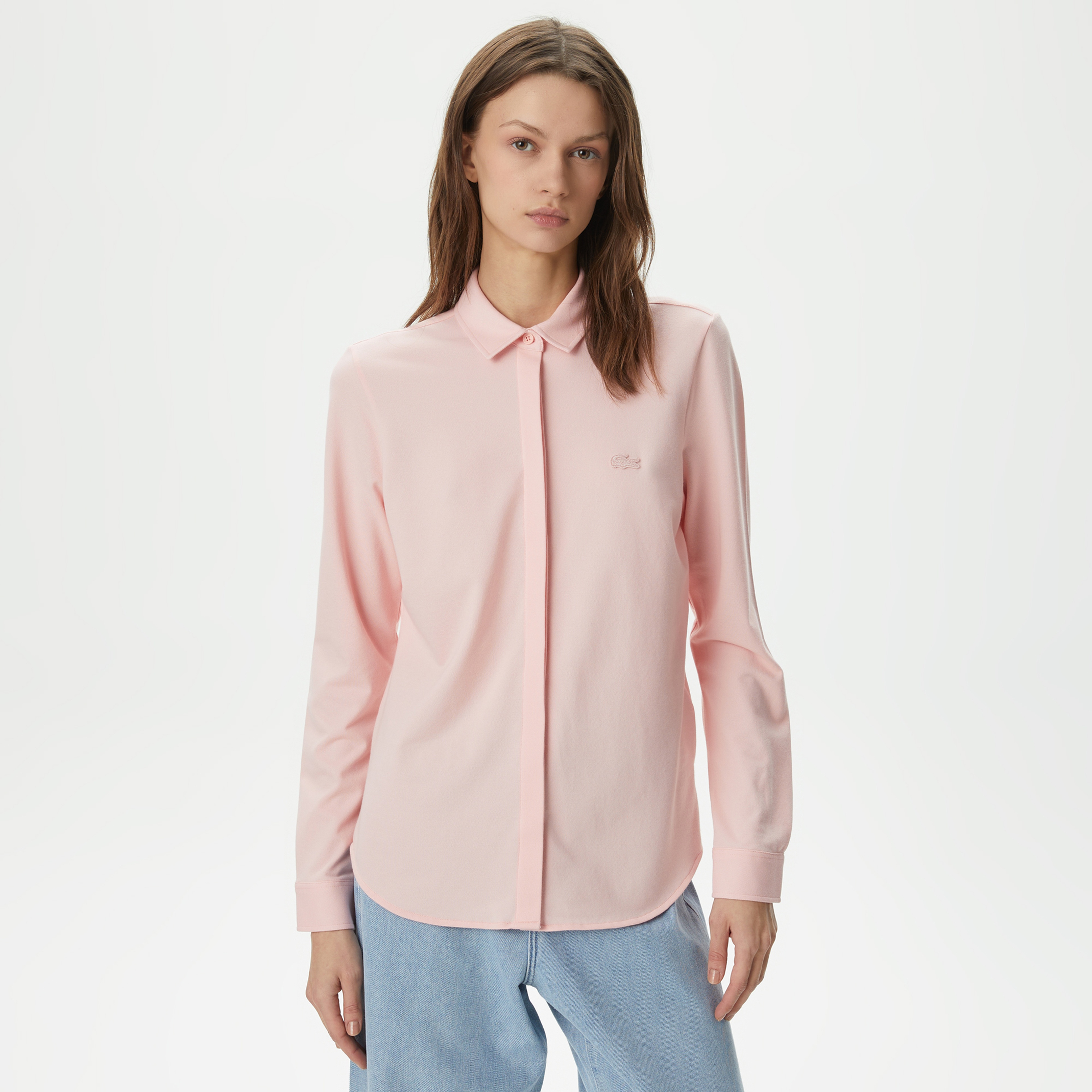 Kadın Slim Fit Organik Pamuk Pembe Gömlek