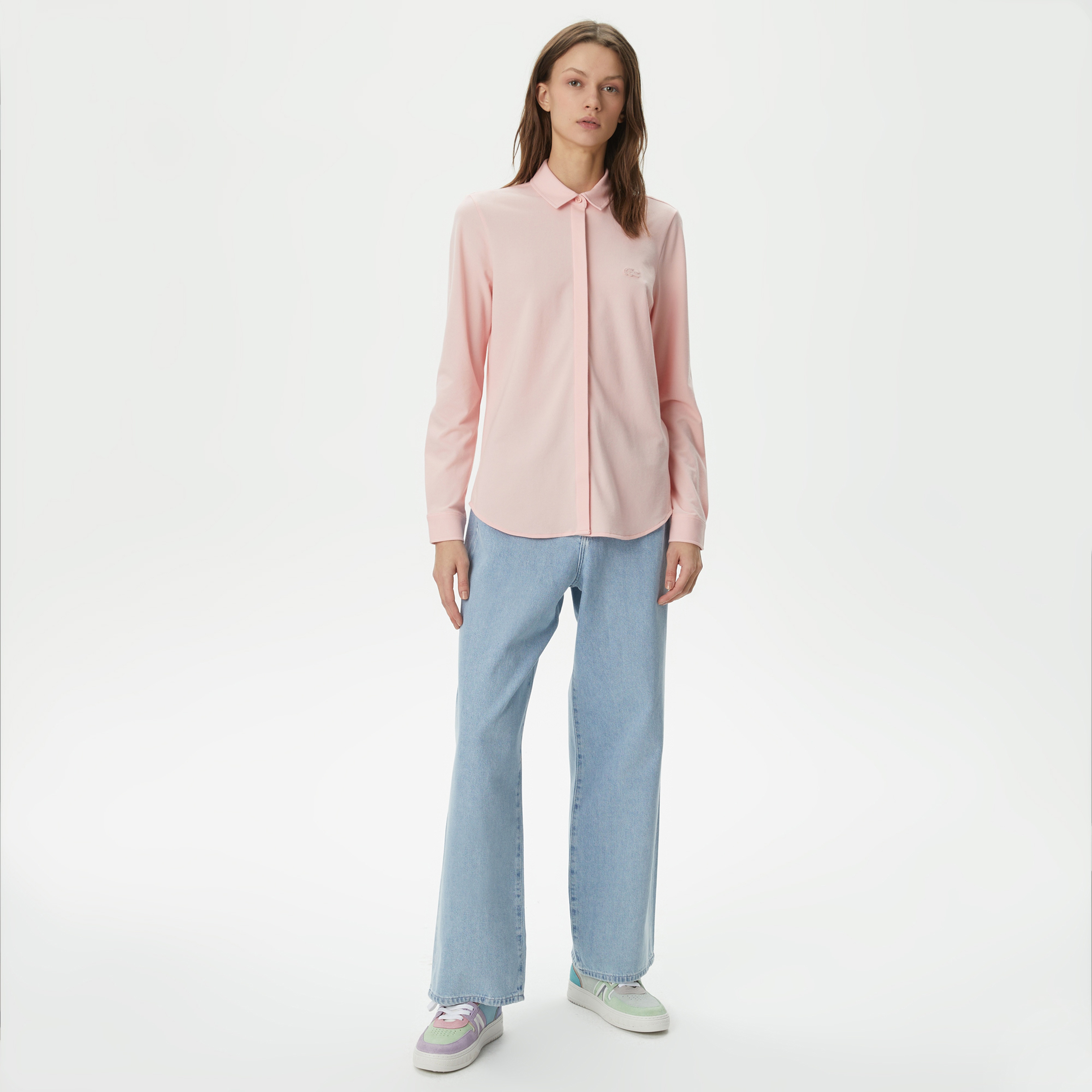 Kadın Slim Fit Organik Pamuk Pembe Gömlek