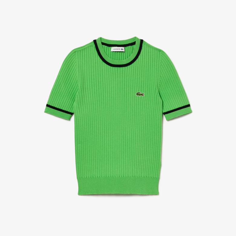 Kadın Kısa Kollu Bisiklet Yaka Yeşil Triko