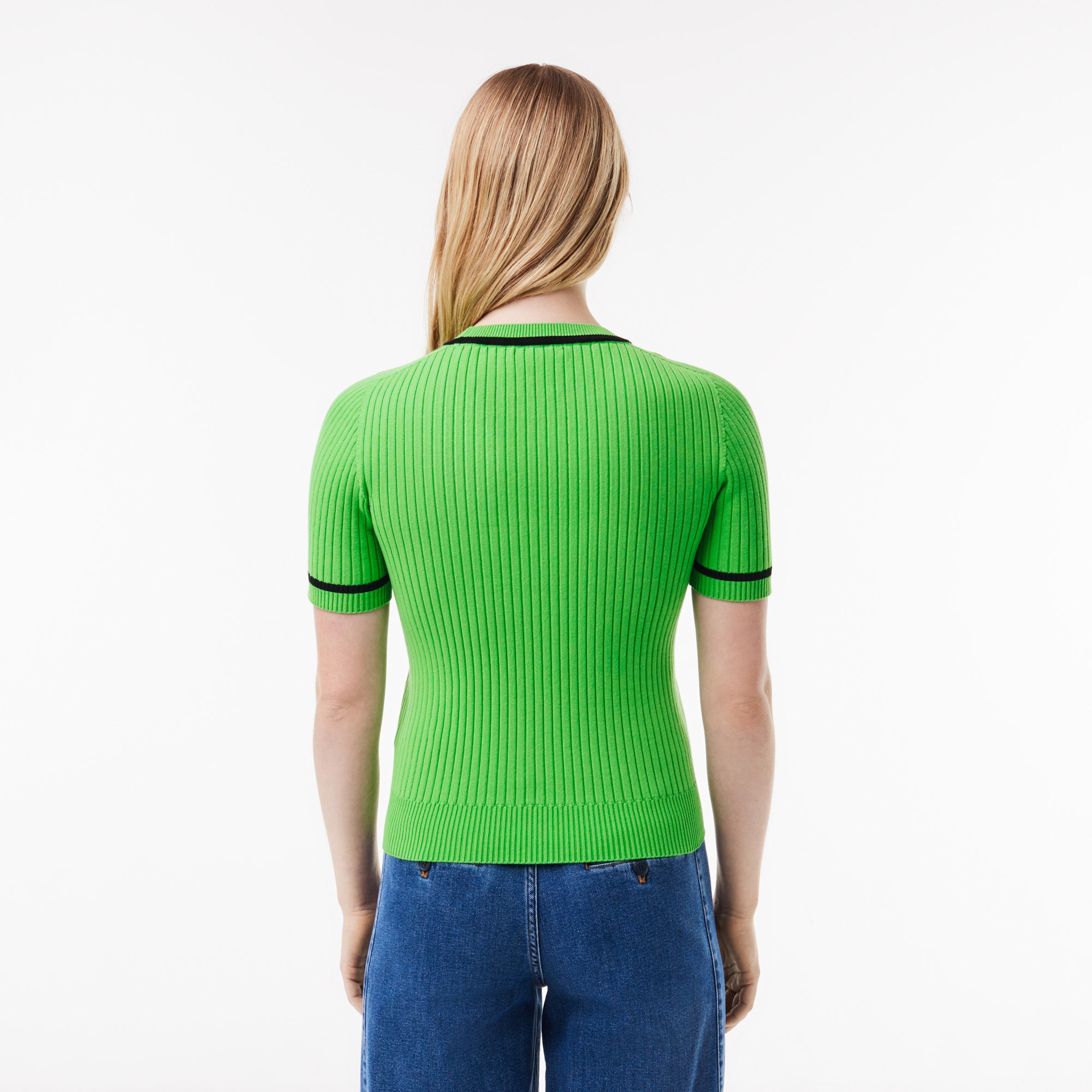 Kadın Kısa Kollu Bisiklet Yaka Yeşil Triko