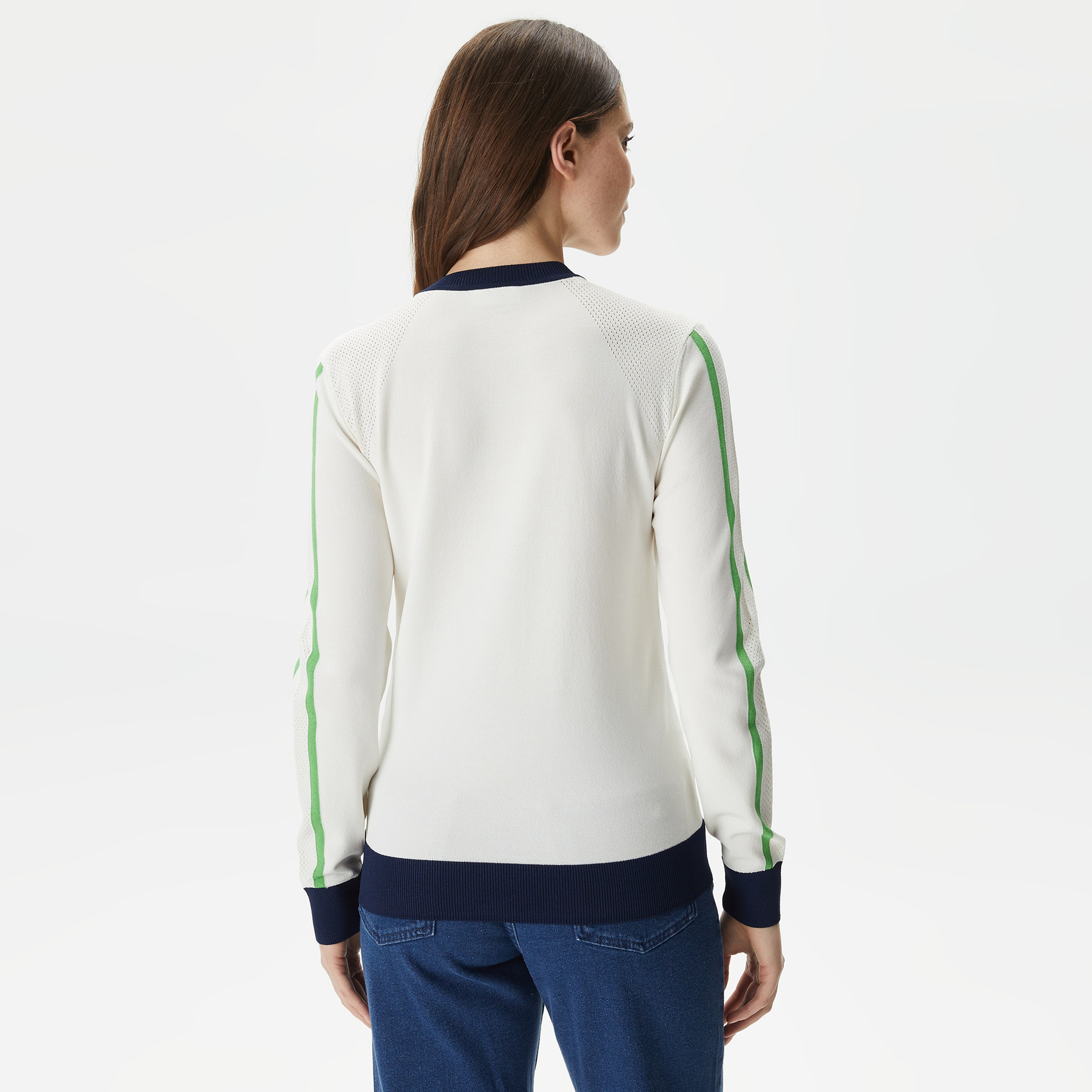 Kadın Regular Fit Bisiklet Yaka Renk Bloklu Beyaz Triko