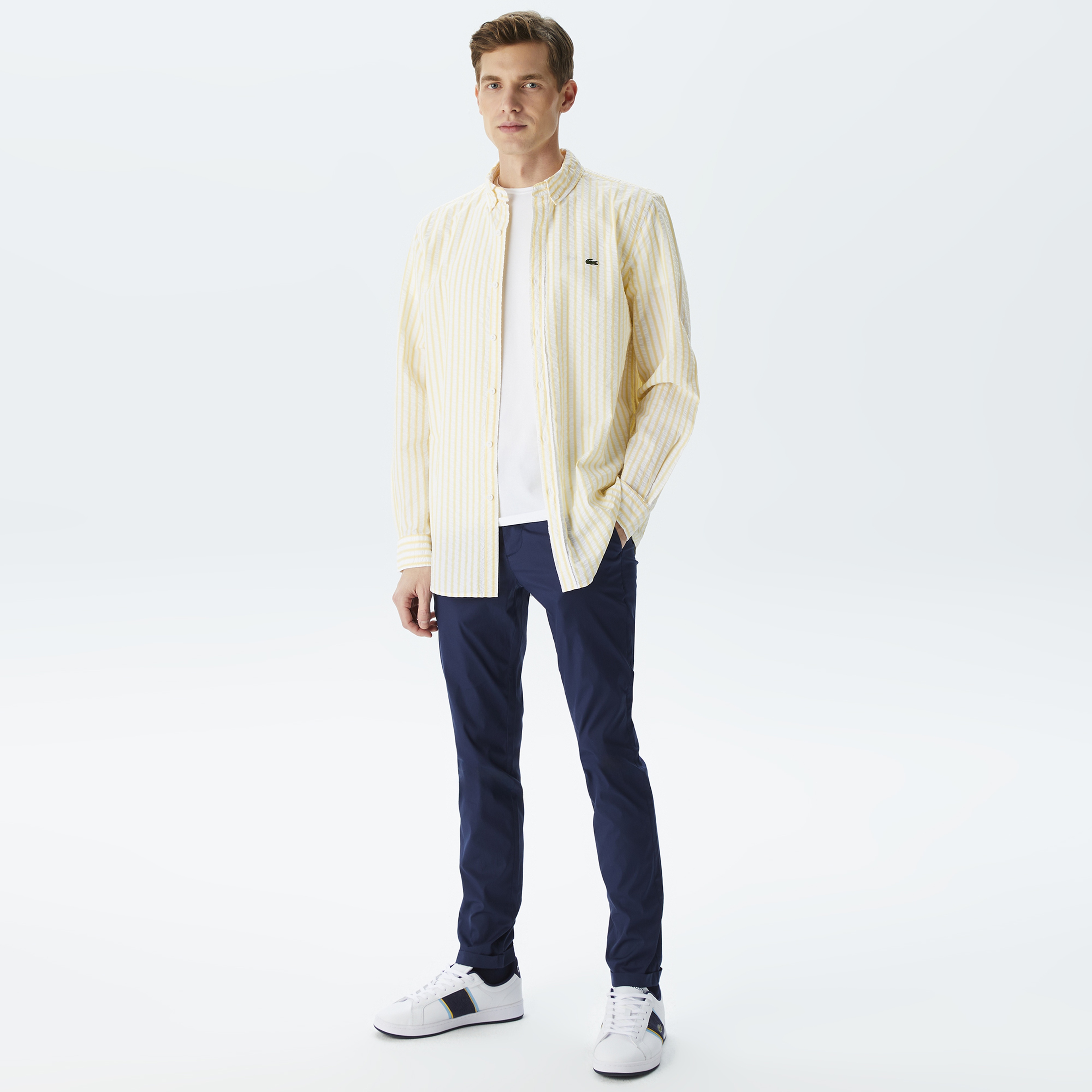 Erkek Regular Fit Organik Pamuk Sarı Çizgili Gömlek