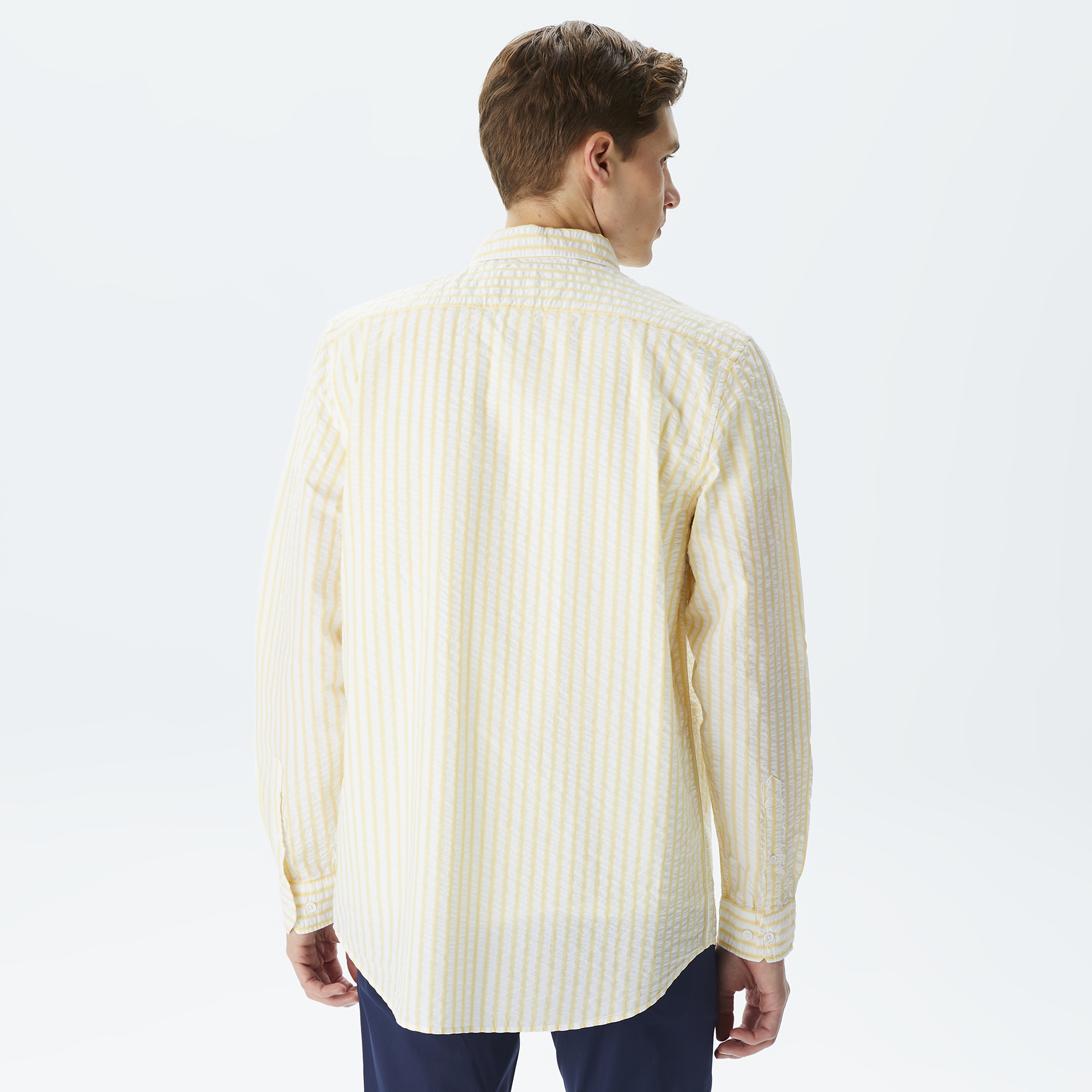 Erkek Regular Fit Organik Pamuk Sarı Çizgili Gömlek