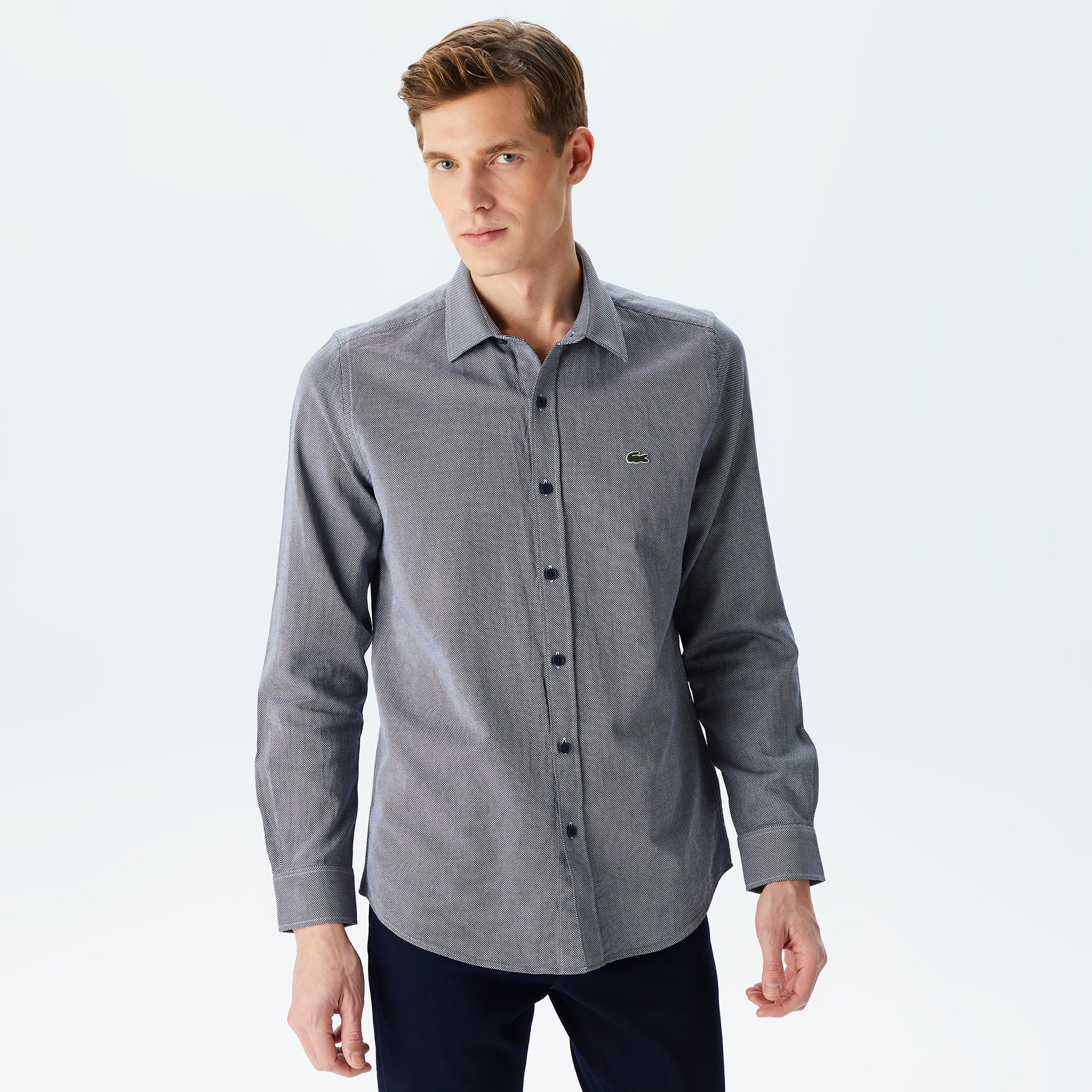 Erkek Slim Fit Gri Gömlek