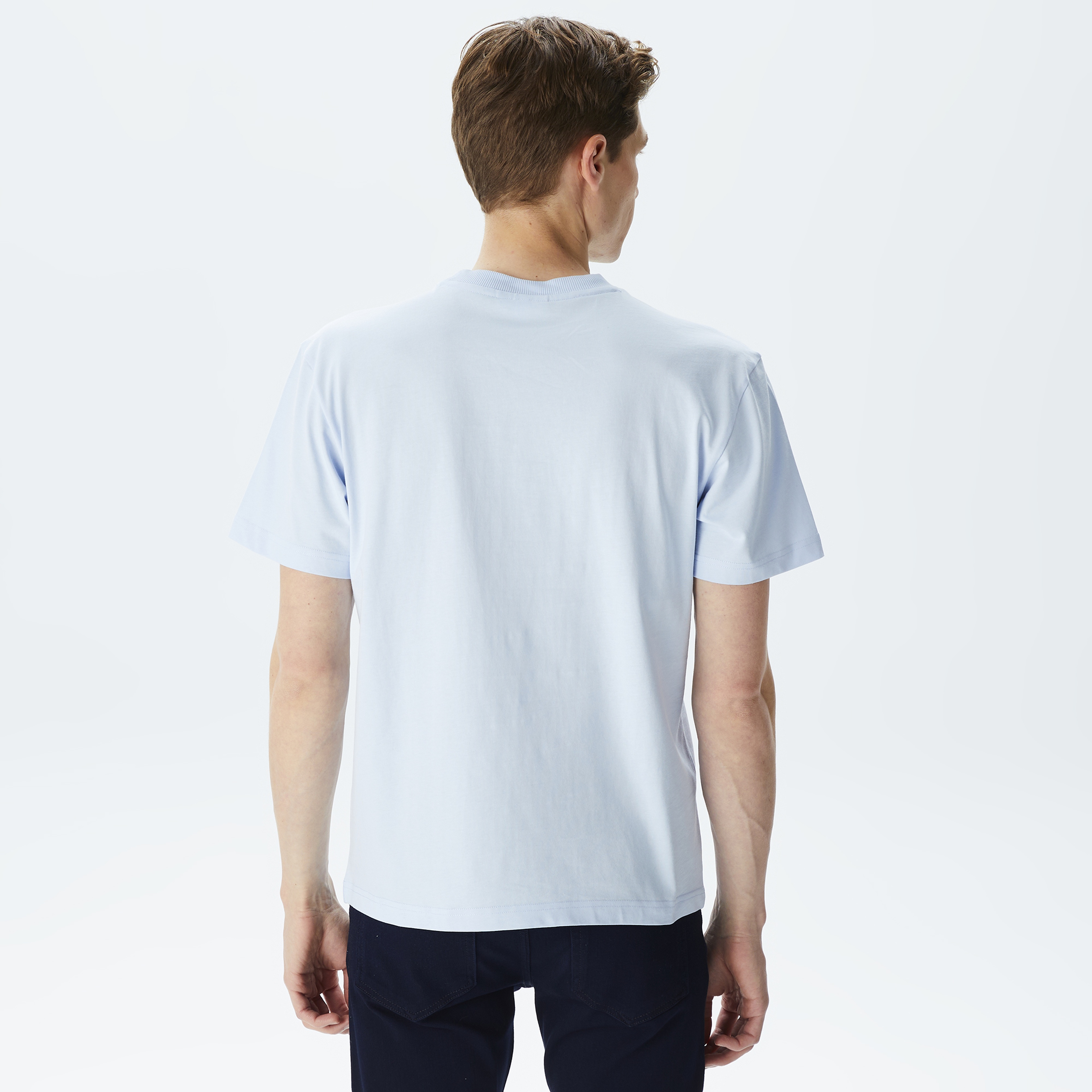 Erkek Relaxed Fit Bisiklet Yaka Baskılı Mavi T-Shirt