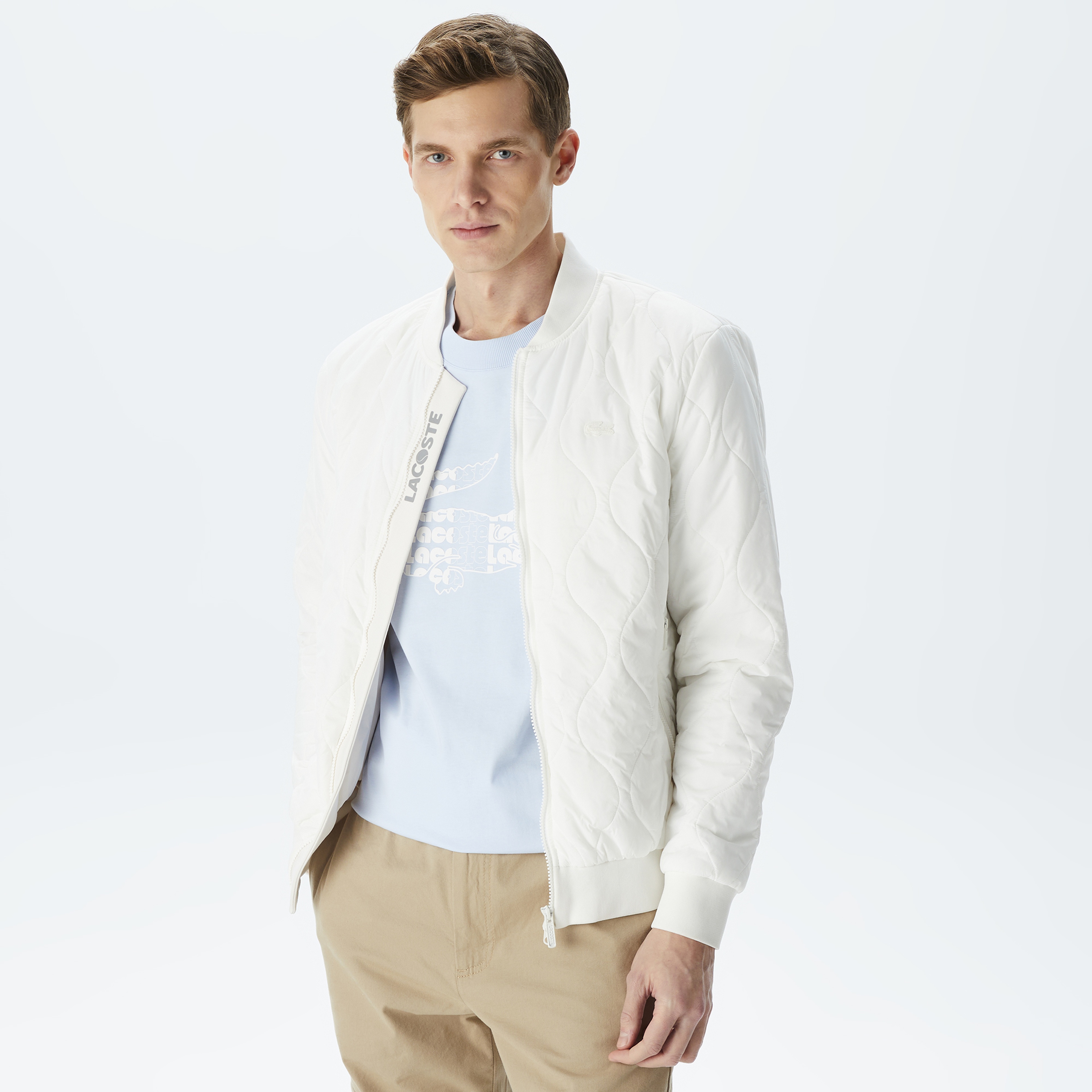 Erkek Dik Yaka Kapitone Beyaz Mont