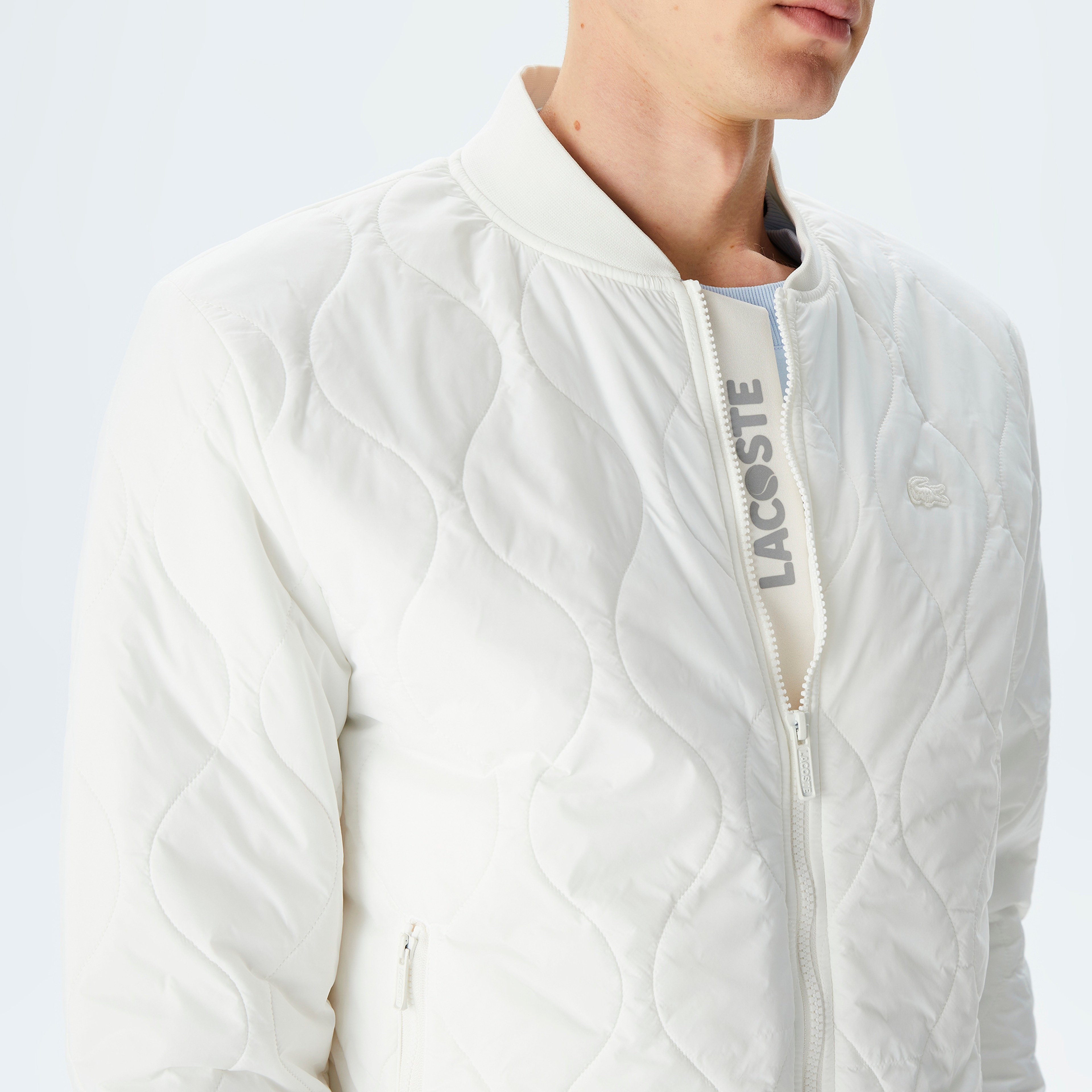 Erkek Dik Yaka Kapitone Beyaz Mont