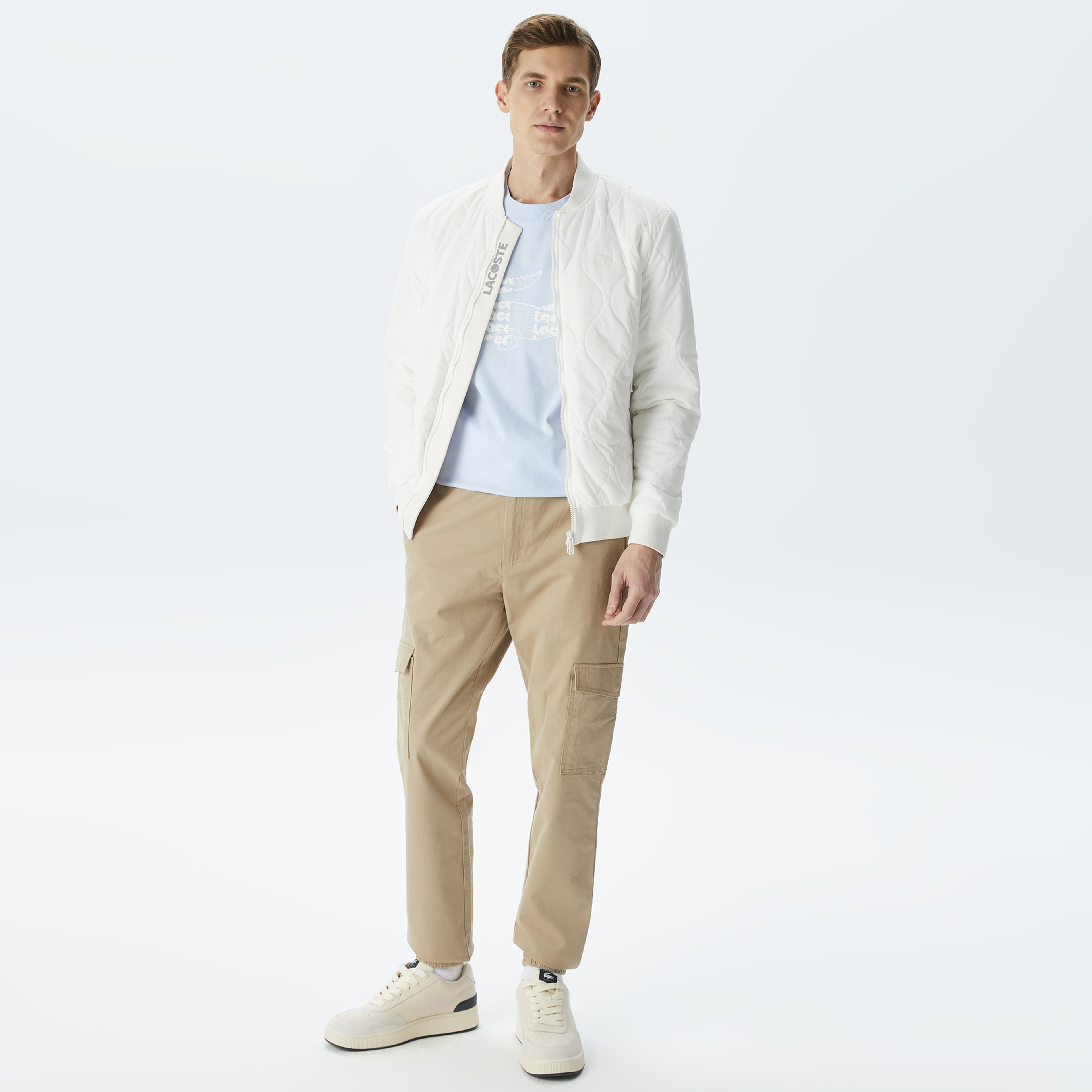 Erkek Dik Yaka Kapitone Beyaz Mont