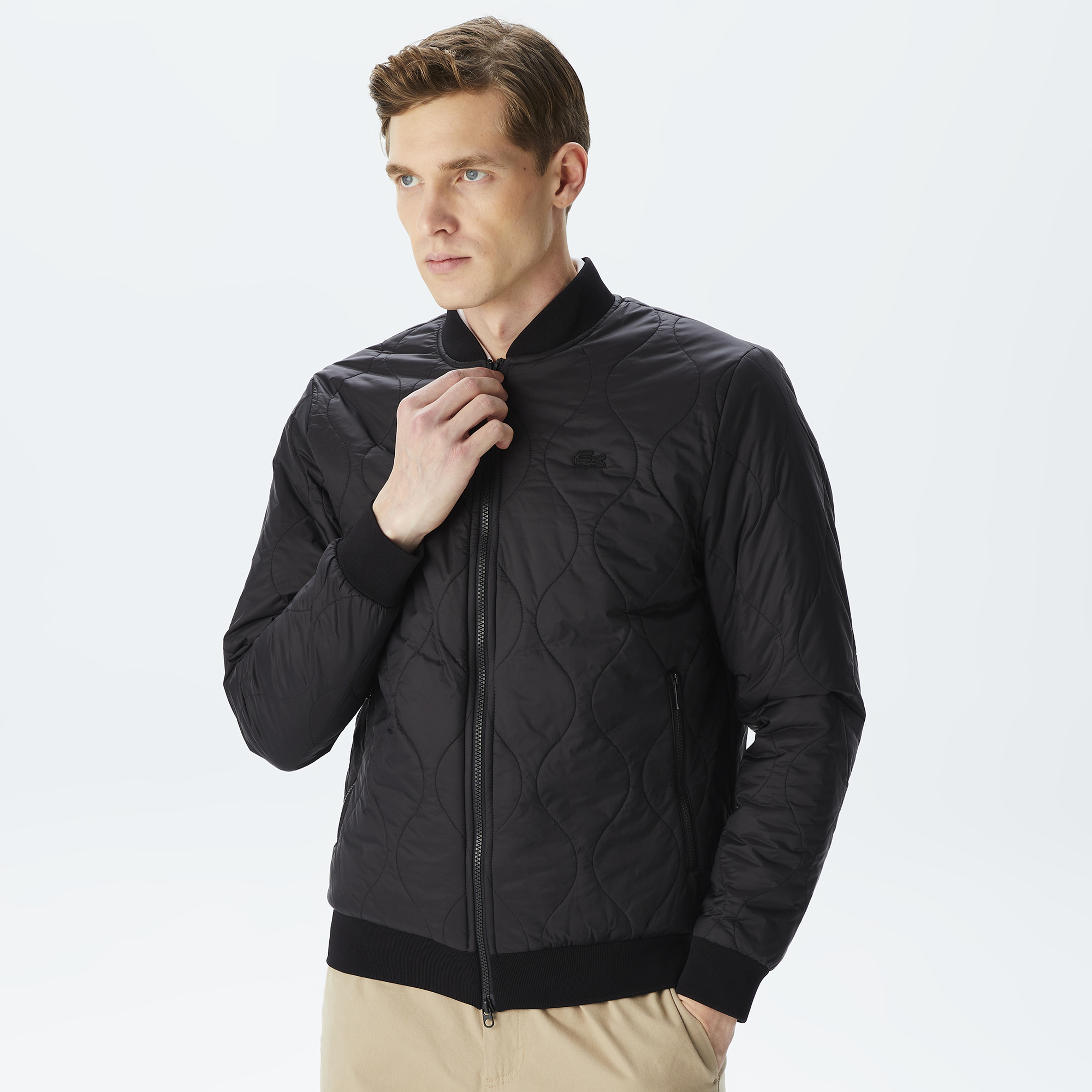 Erkek Dik Yaka Kapitone Siyah Mont