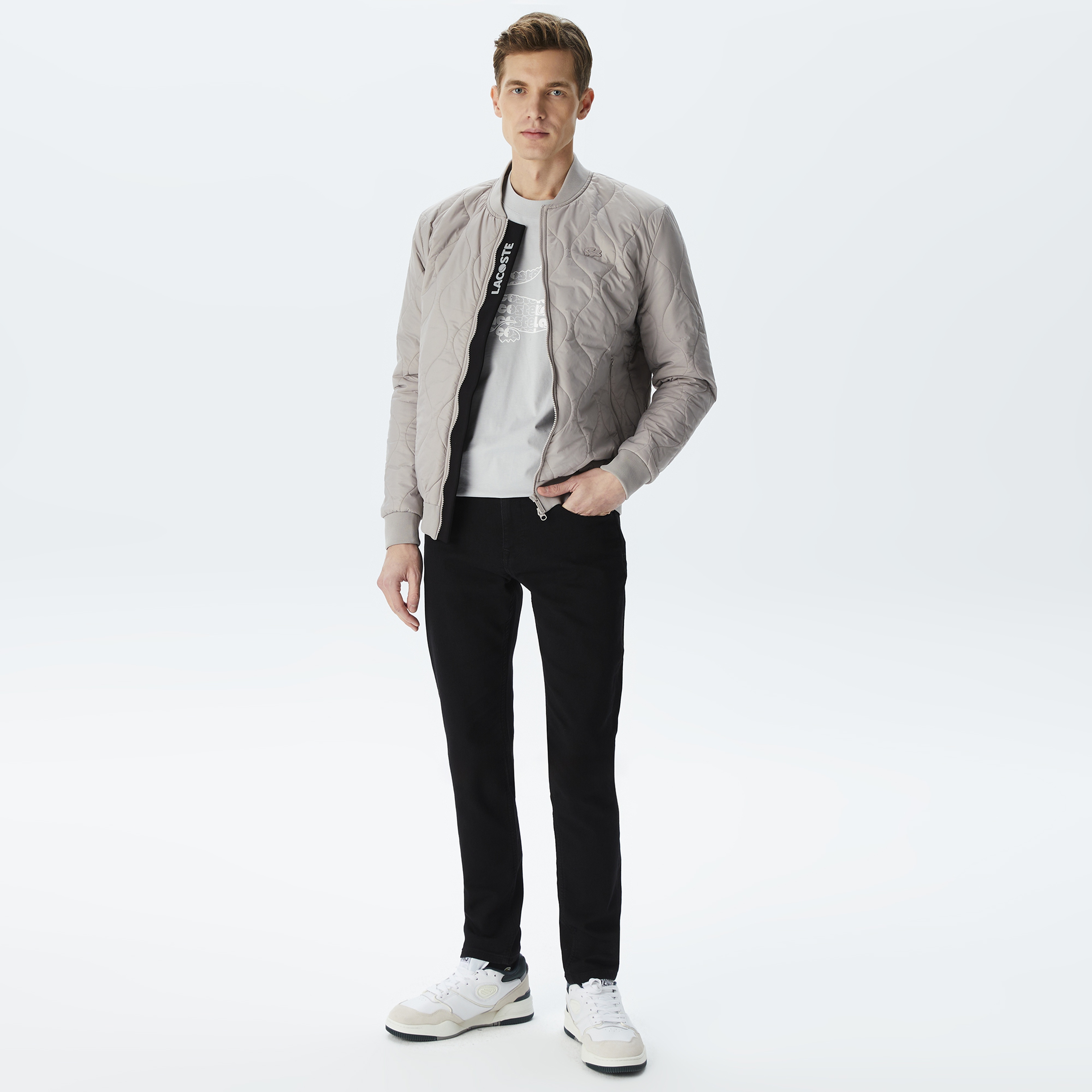 Erkek Dik Yaka Kapitone Gri Mont