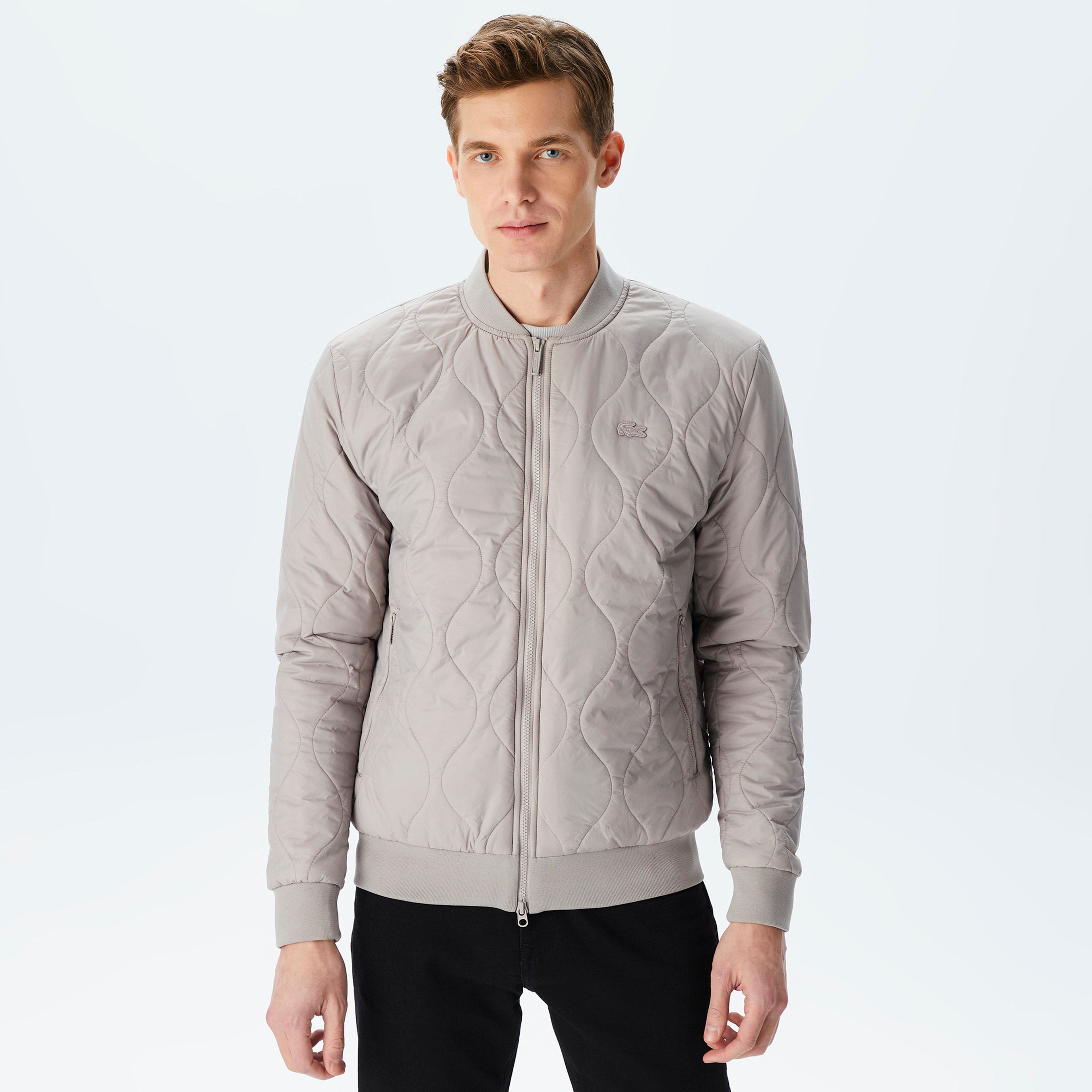 Erkek Dik Yaka Kapitone Gri Mont