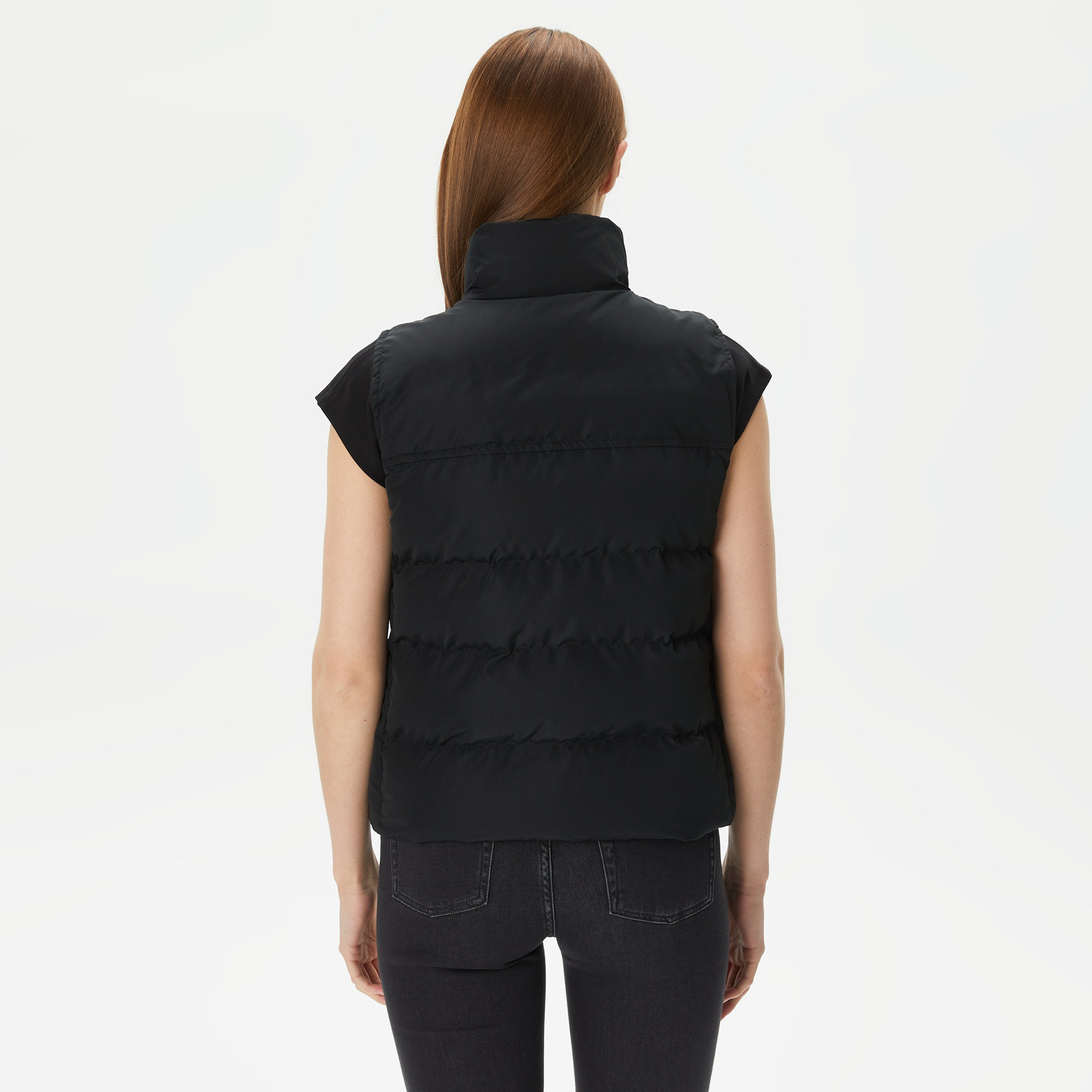 Kadın Dik Yaka Kapitone Siyah Yelek