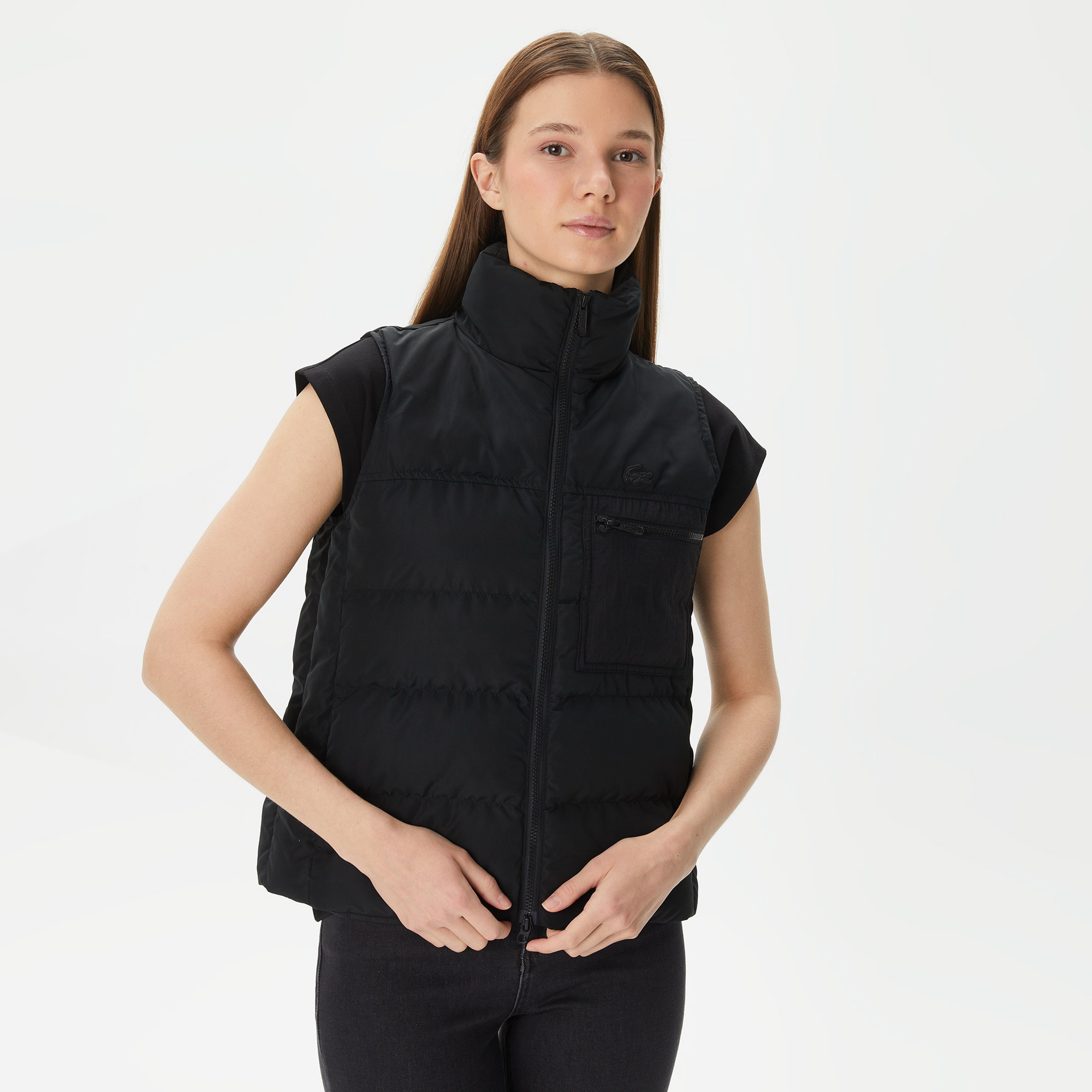 Kadın Dik Yaka Kapitone Siyah Yelek